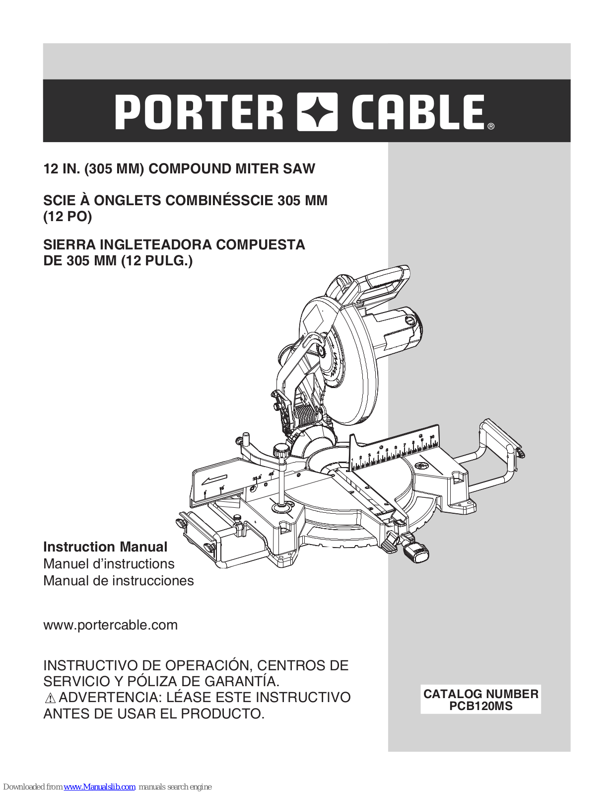 DeWalt 12in. (305 mm) compound miter saw, PCB120MS Instruction Manual