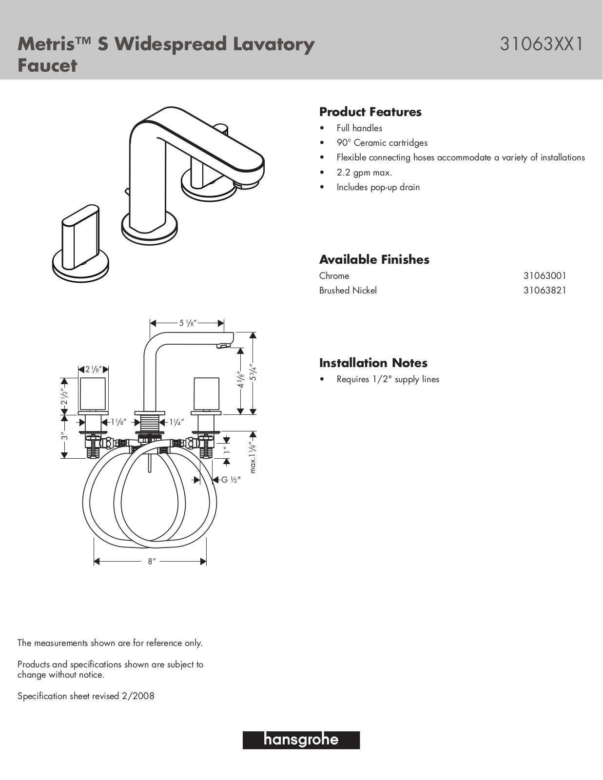 Hansgrohe 31063821 Specs