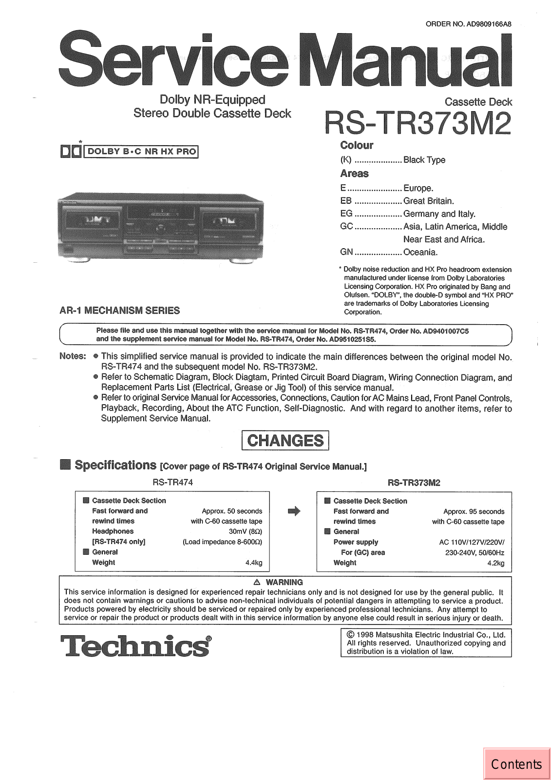 Technics RSTR-373-M-2 Service manual