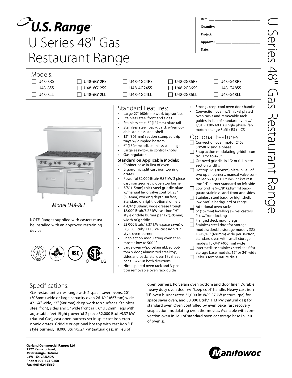 US Range U48-2G36LL Installation  Manual