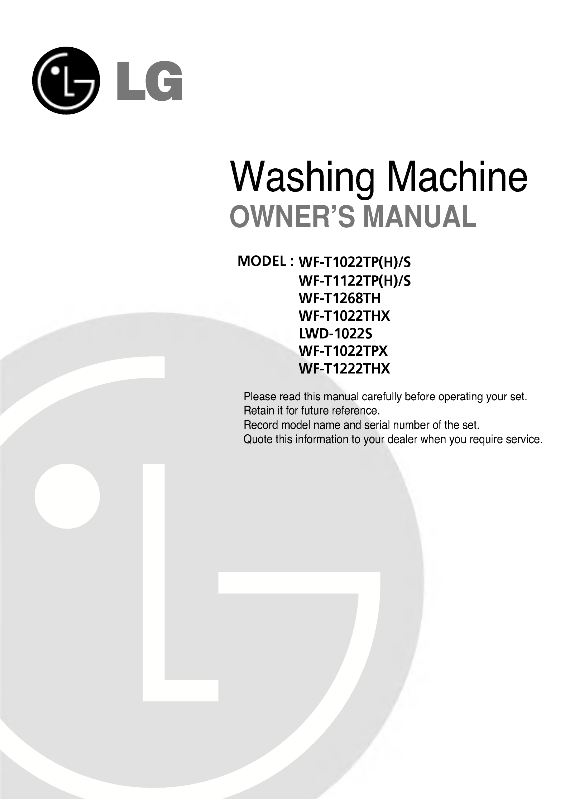 LG WF-T1022TPK Owner’s Manual