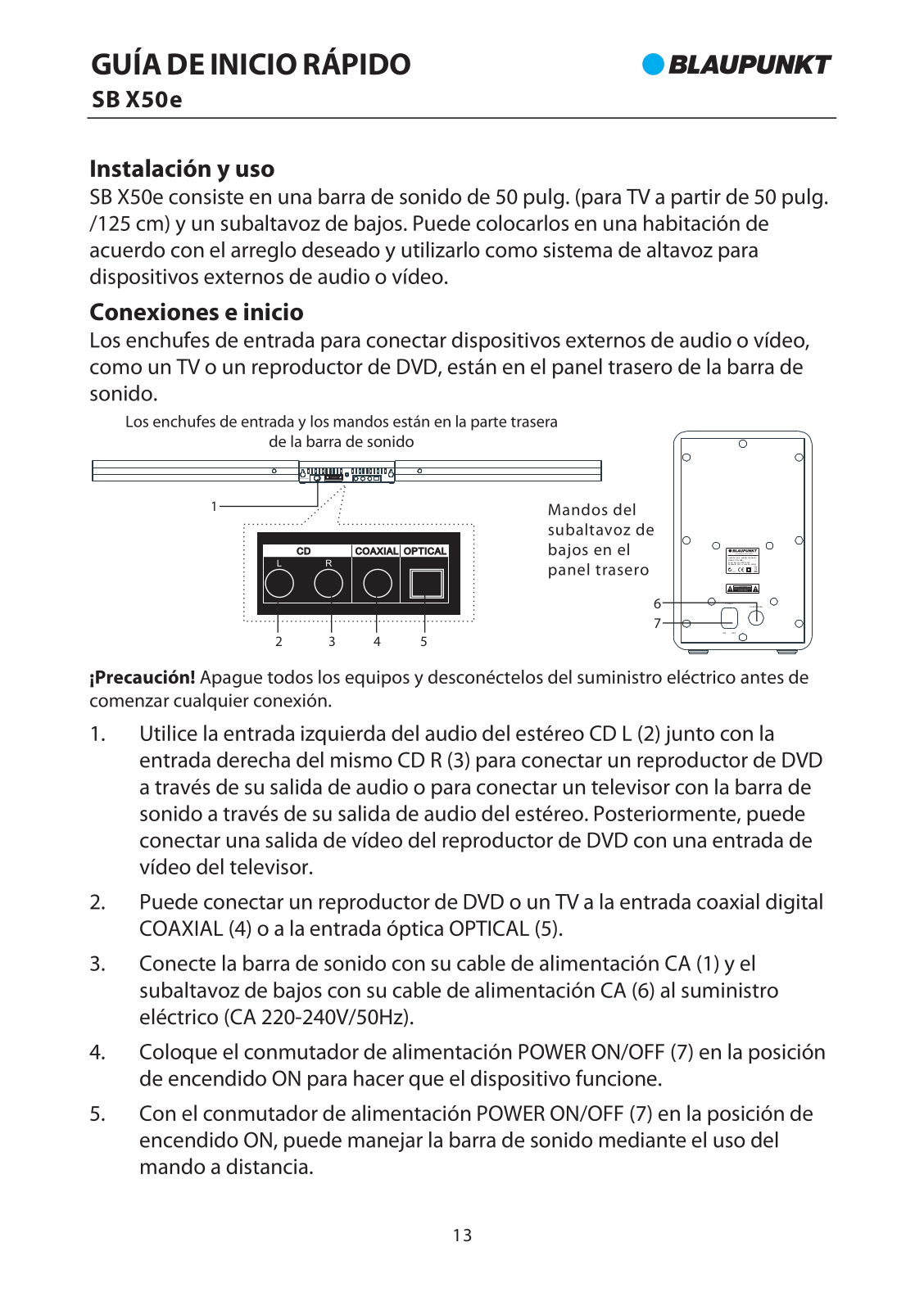 Blaupunkt SB X50e Quick Start Guide