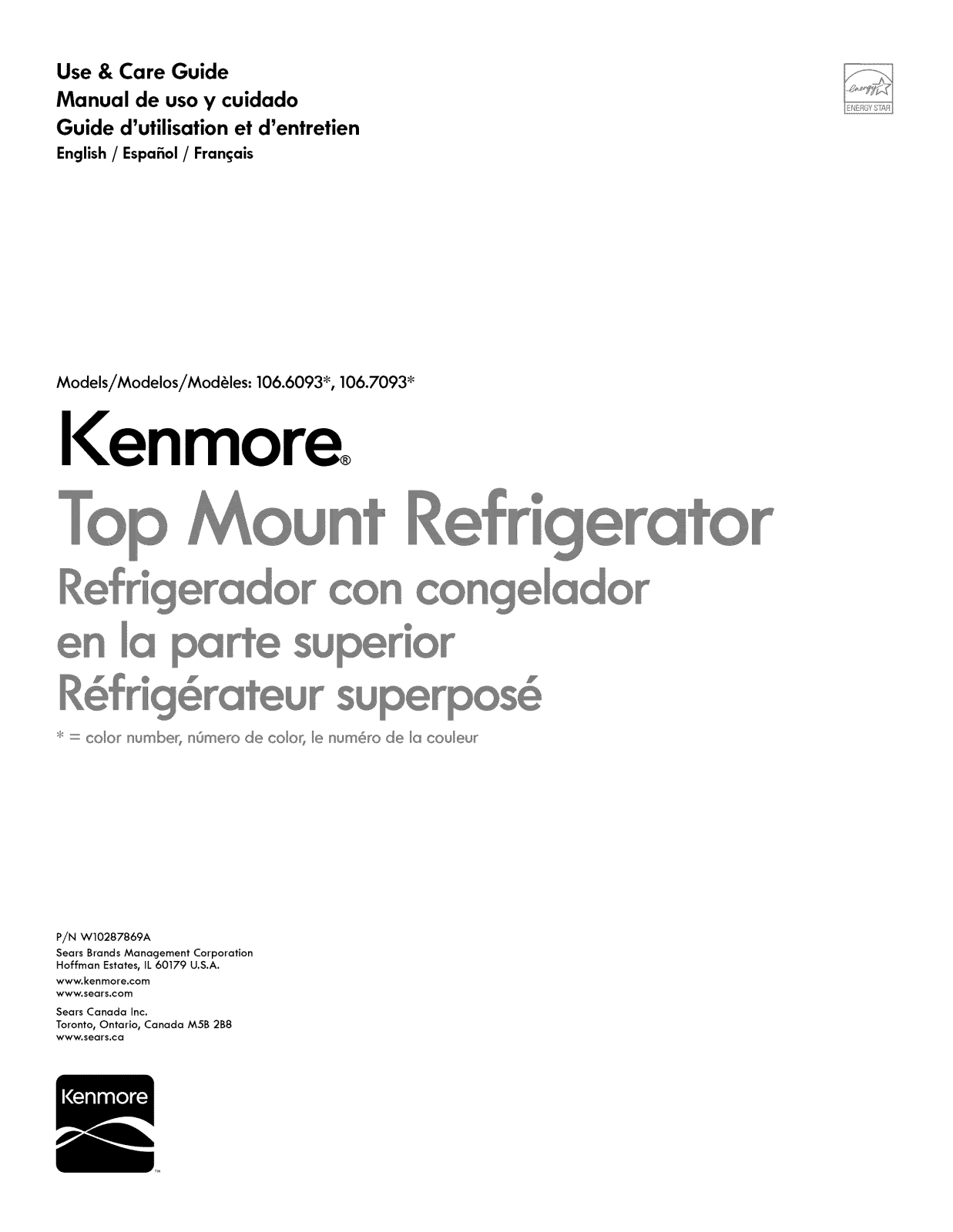 Kenmore 10660939901 Owner’s Manual
