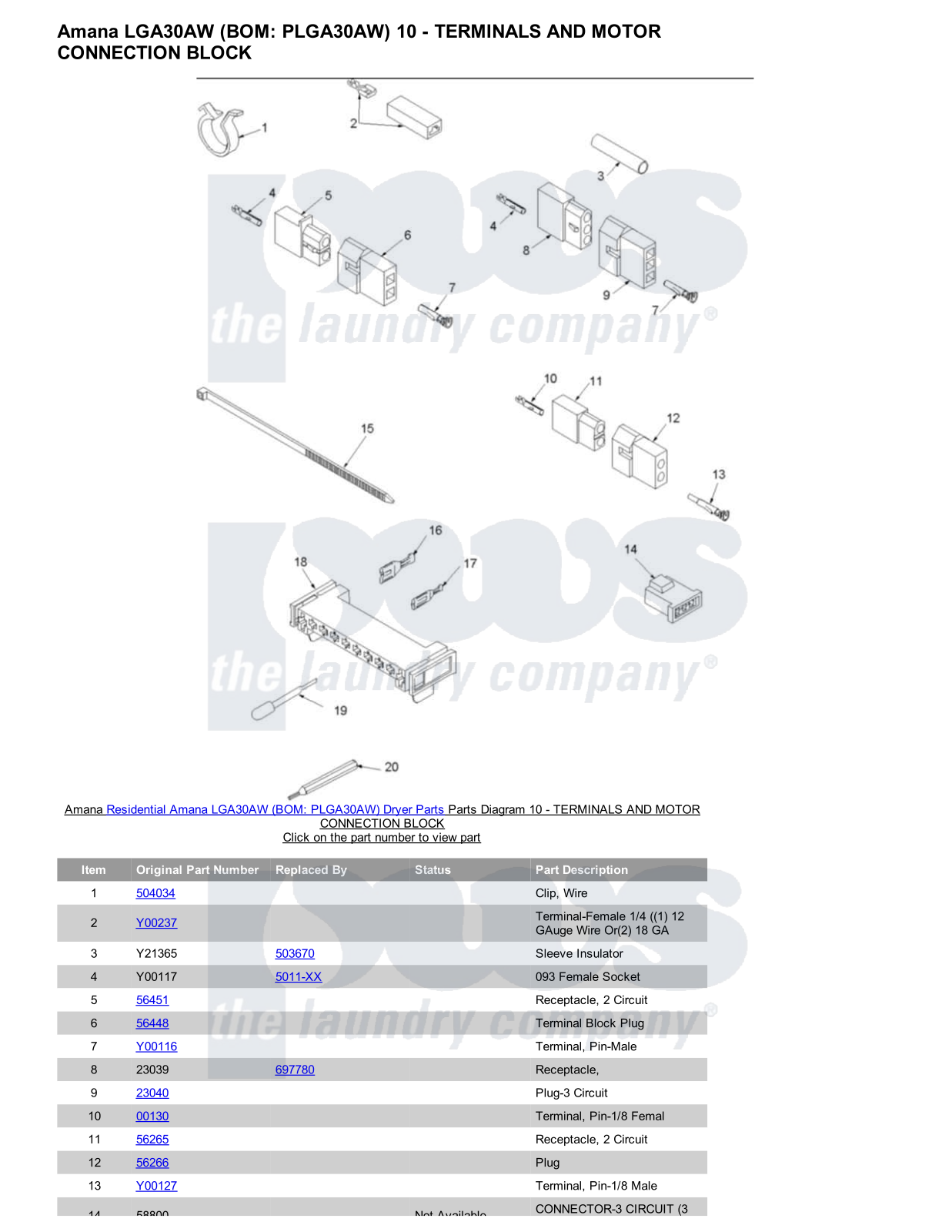 Amana LGA30AW Parts Diagram