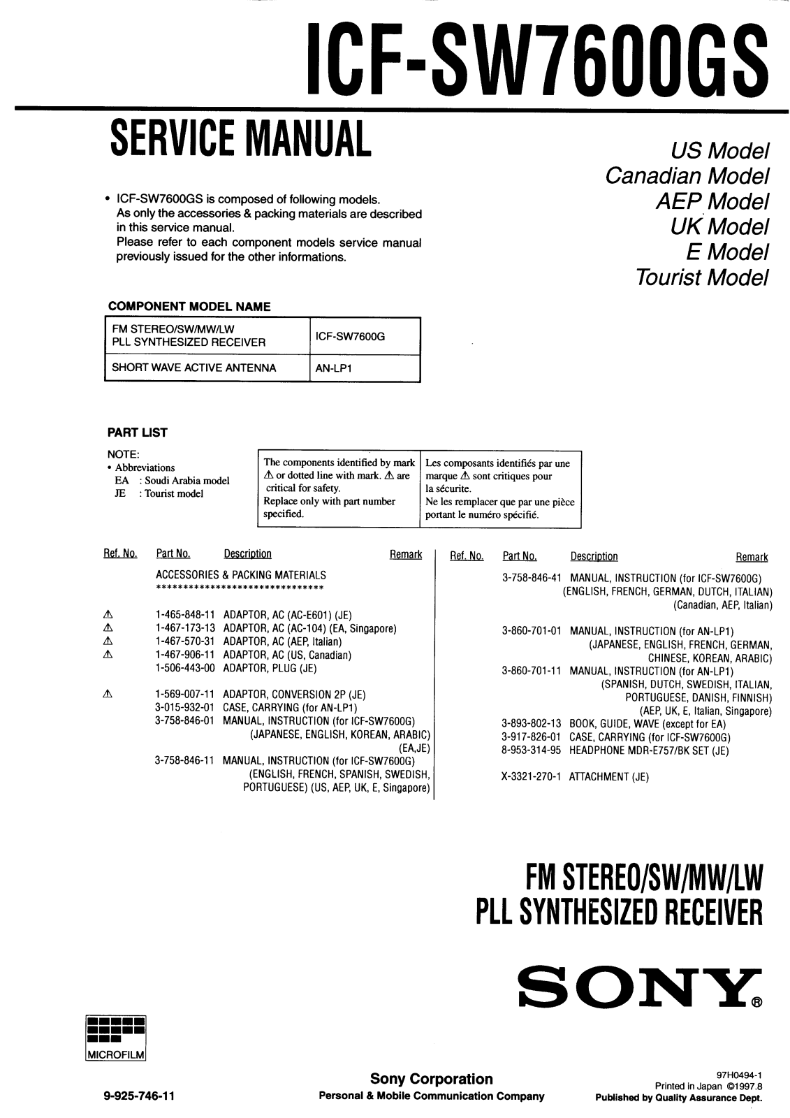 Sony ICF-SW7600GS Service Manual