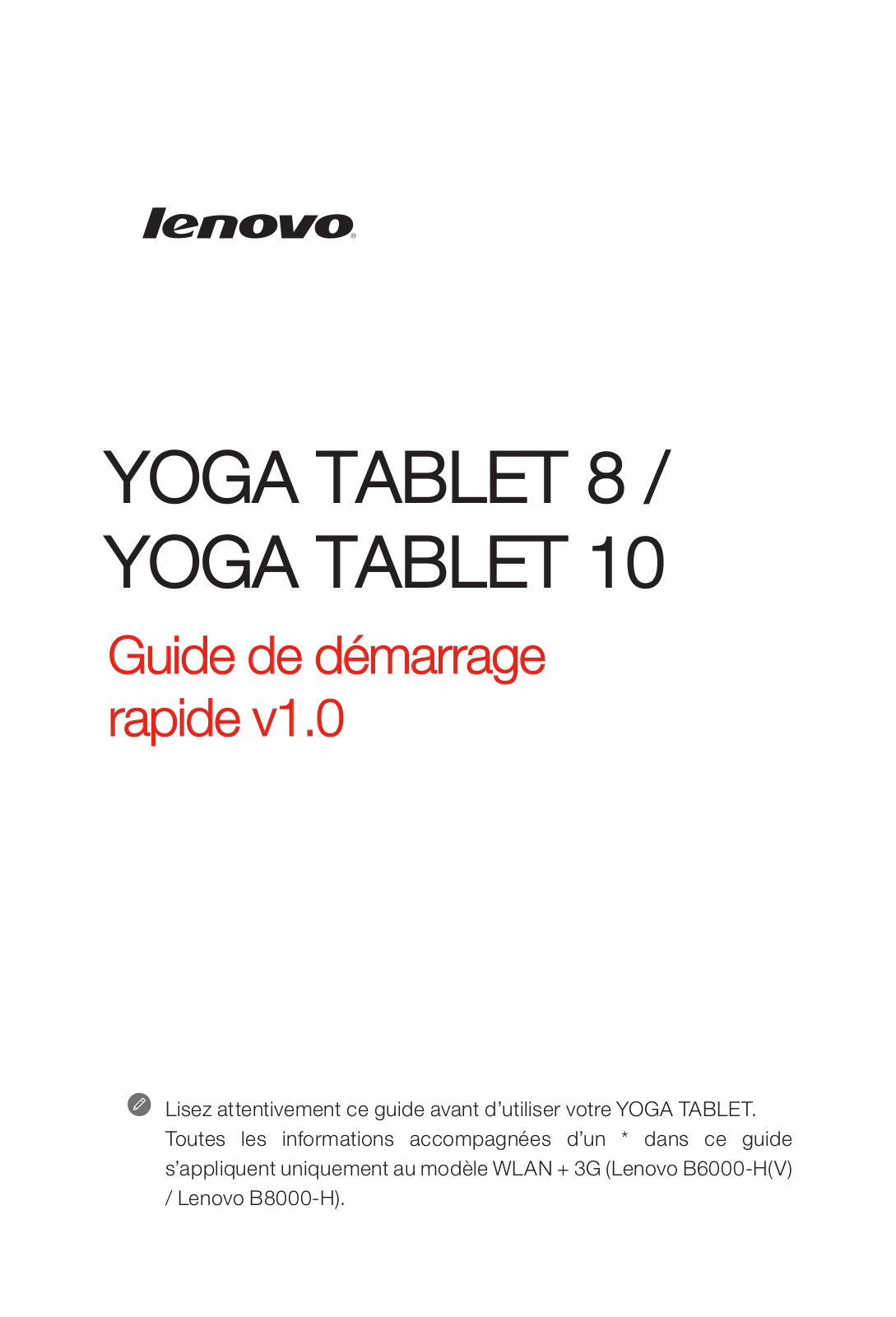 LENOVO Yoga Tab 8 Guide rapide