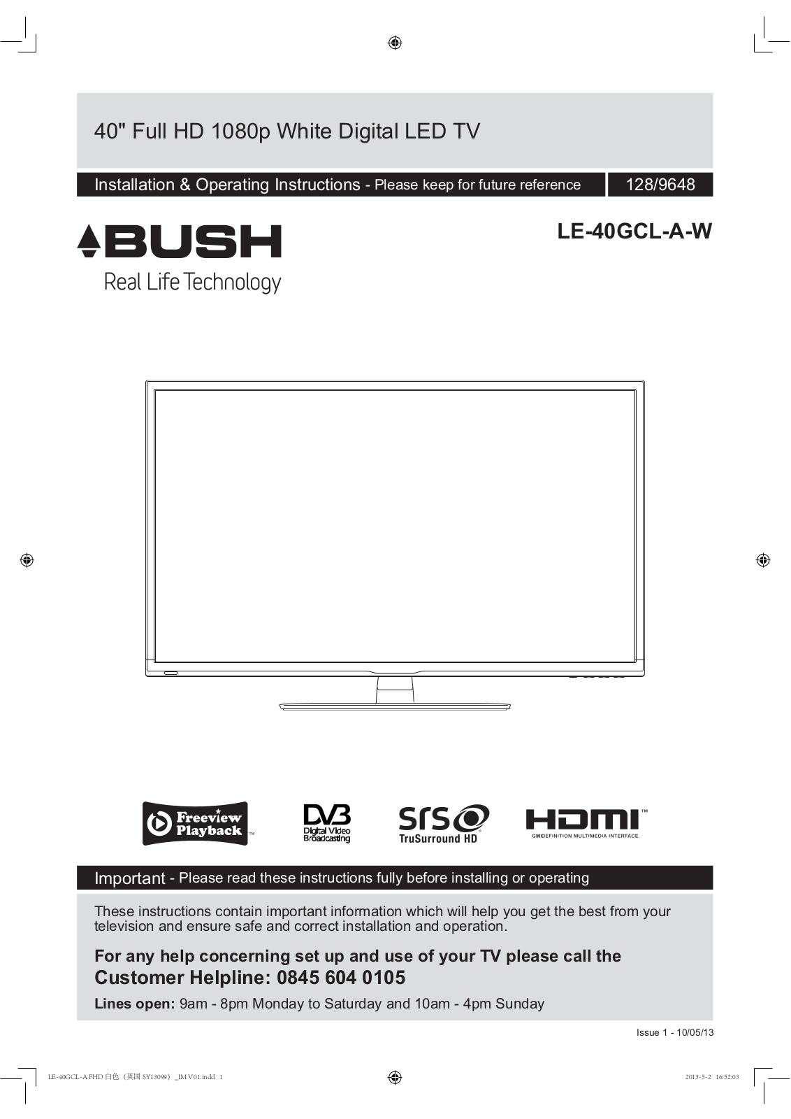 Bush LE-40GCLA-W Instruction manual