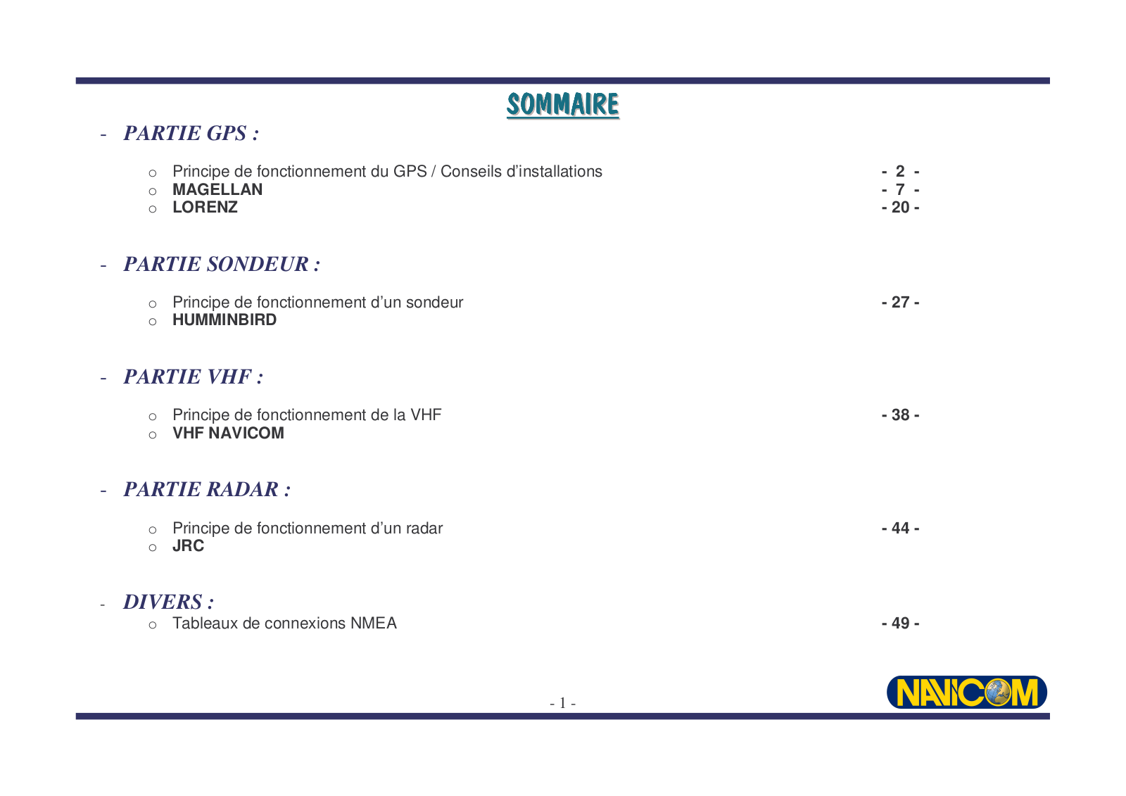 NAVICOM Sommaire User Manual