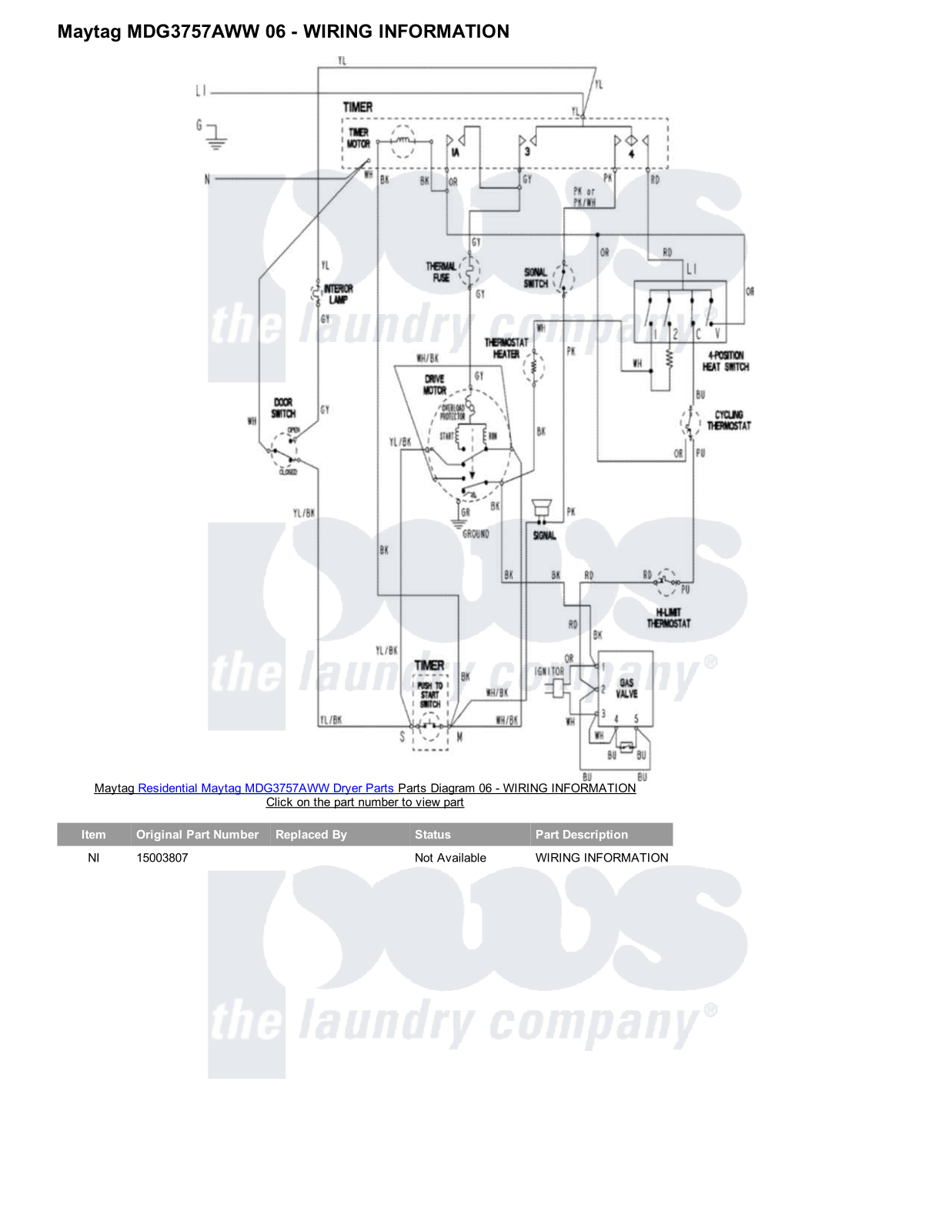 Maytag MDG3757AWW Parts Diagram