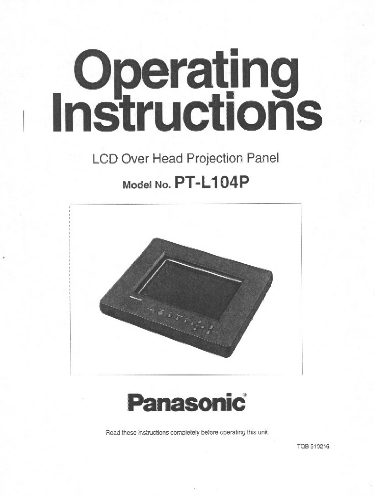 Panasonic PTL104P User Manual