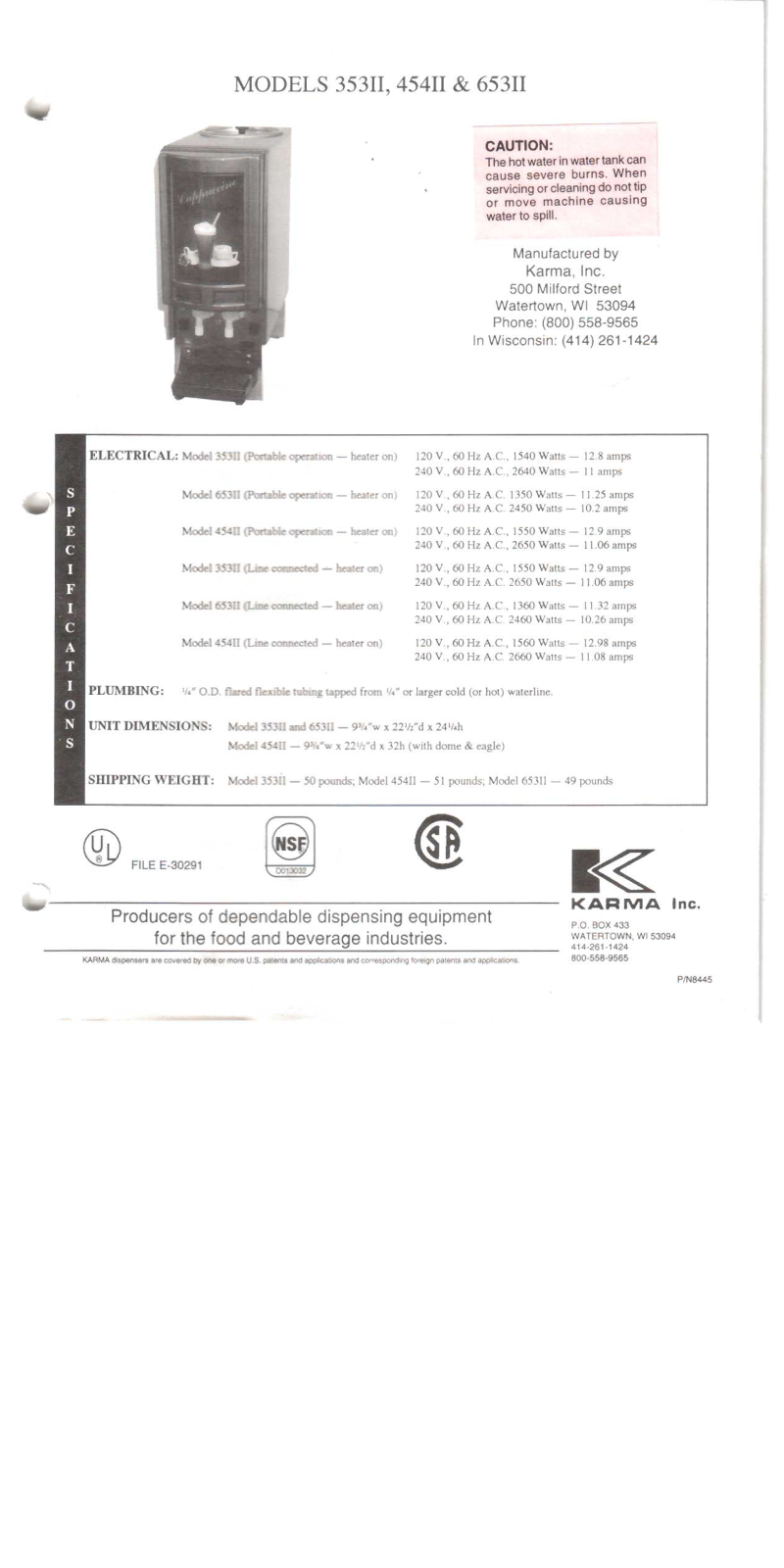 Karma 353II, 456 PRIOR TO 1998 Service Manual