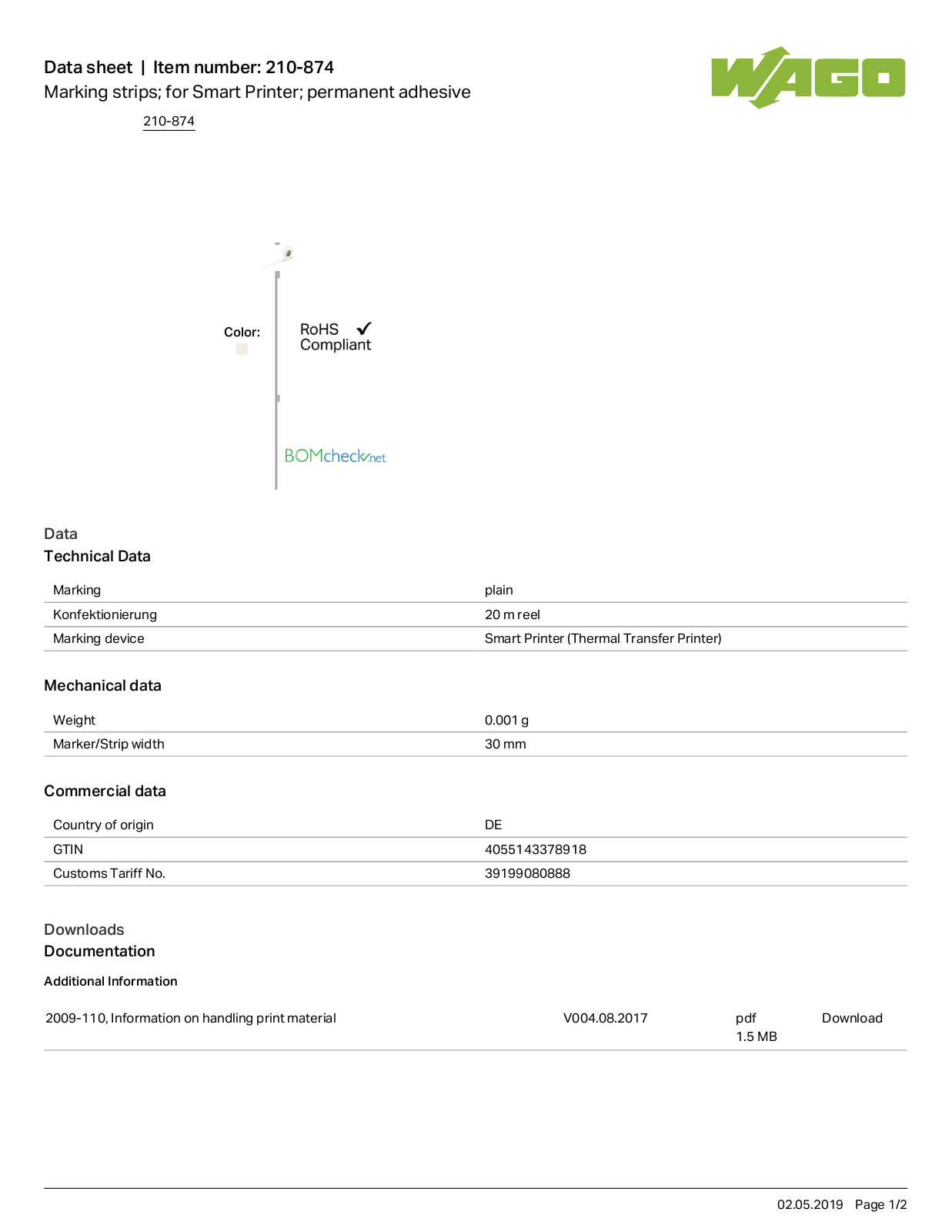 Wago 210-874 Data Sheet