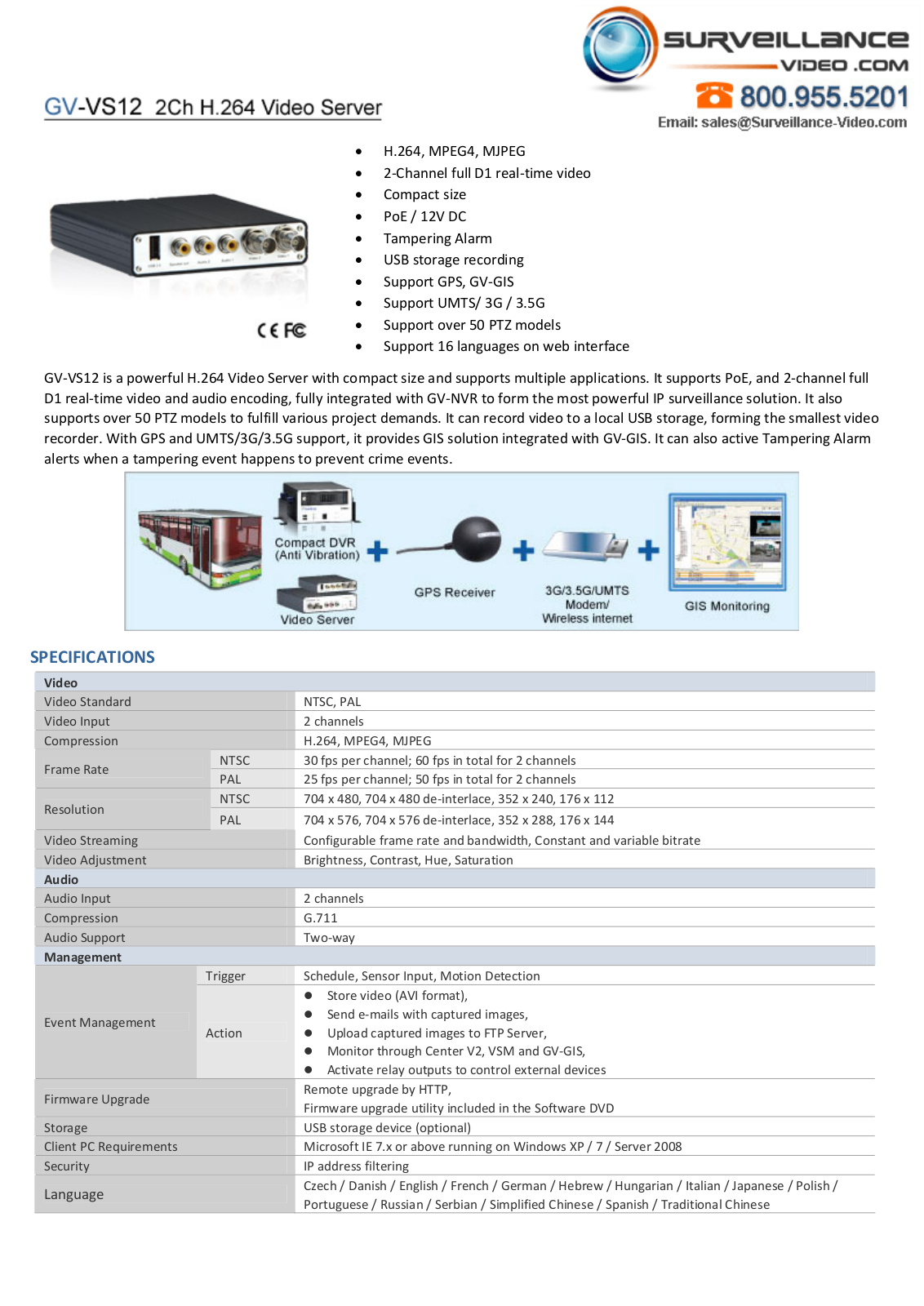 Geovision GV‐VS12 Specsheet