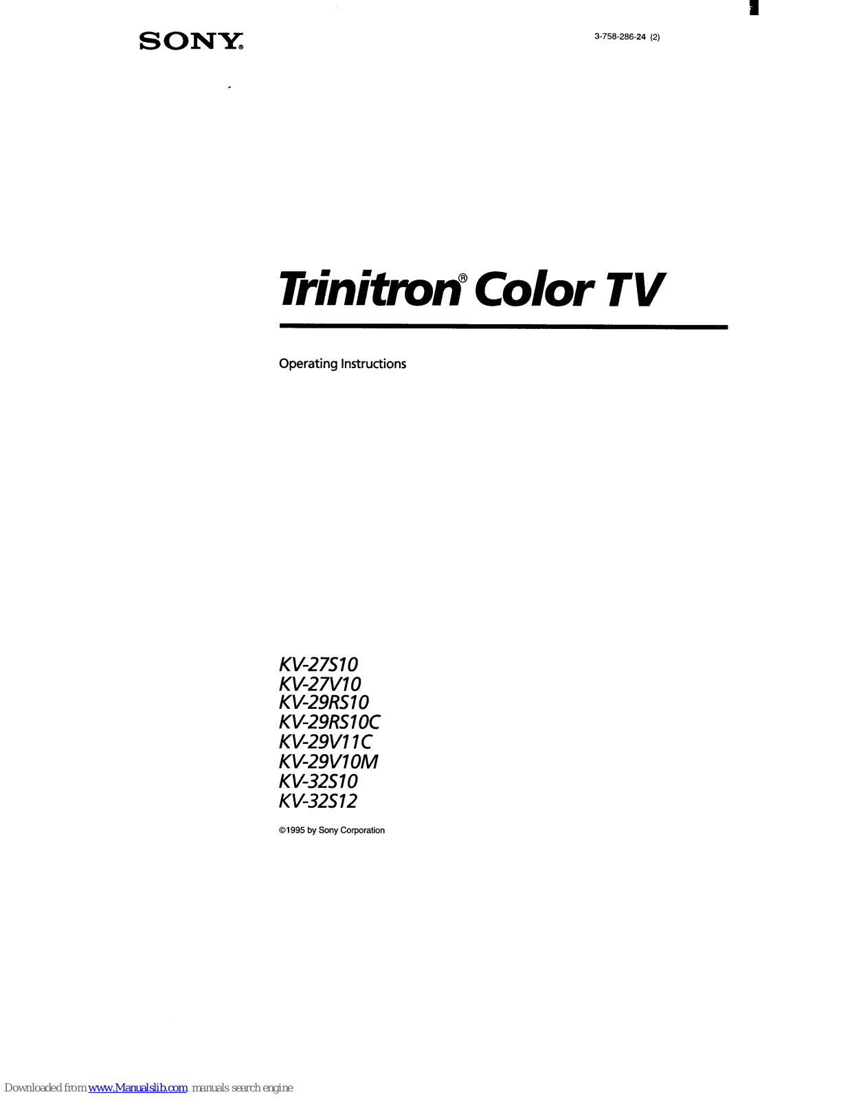 Sony KV-32S10, KV-29RS10C, KV-27V10, KV-29RS10, KV-29V10M Operating Instructions Manual