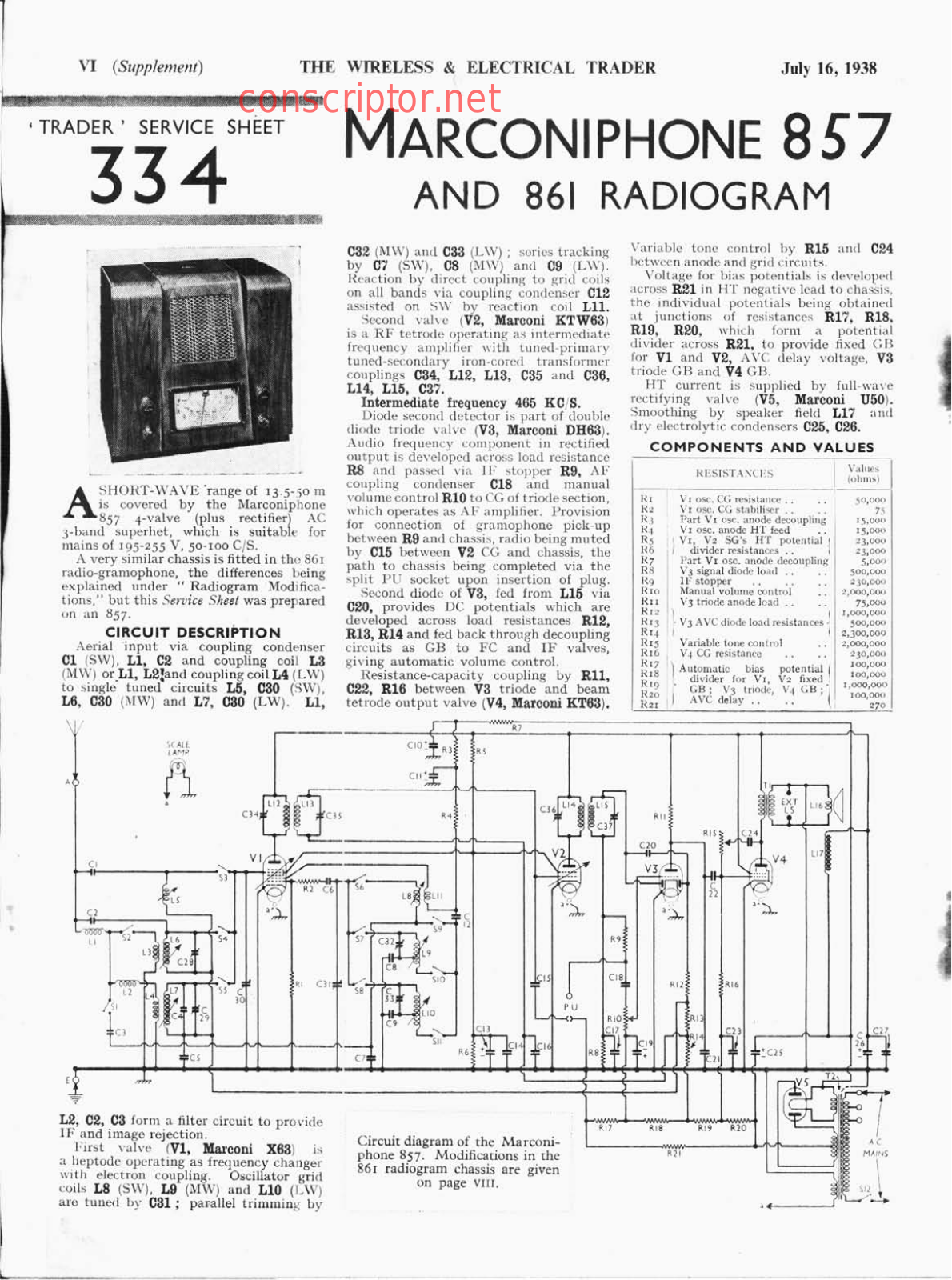 MARCONIPHONE 857, 861 Service manual