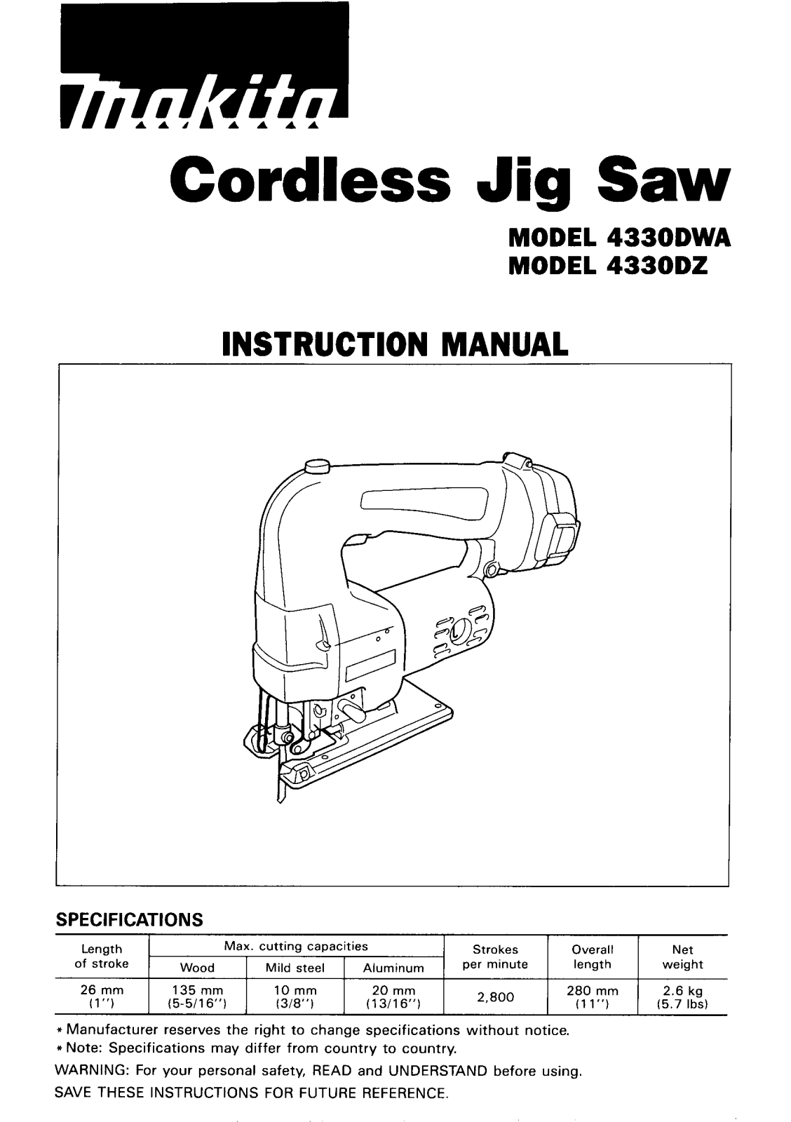 Makita 4330DWA User Manual