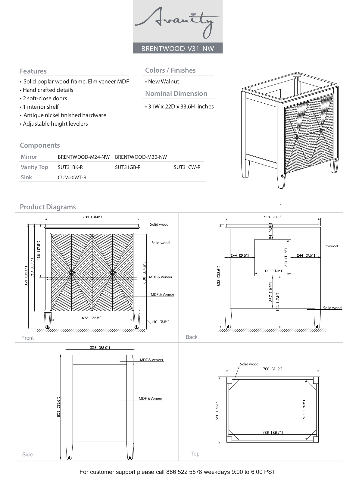 Avanity W001801873 Specifications - ManualMachine.com