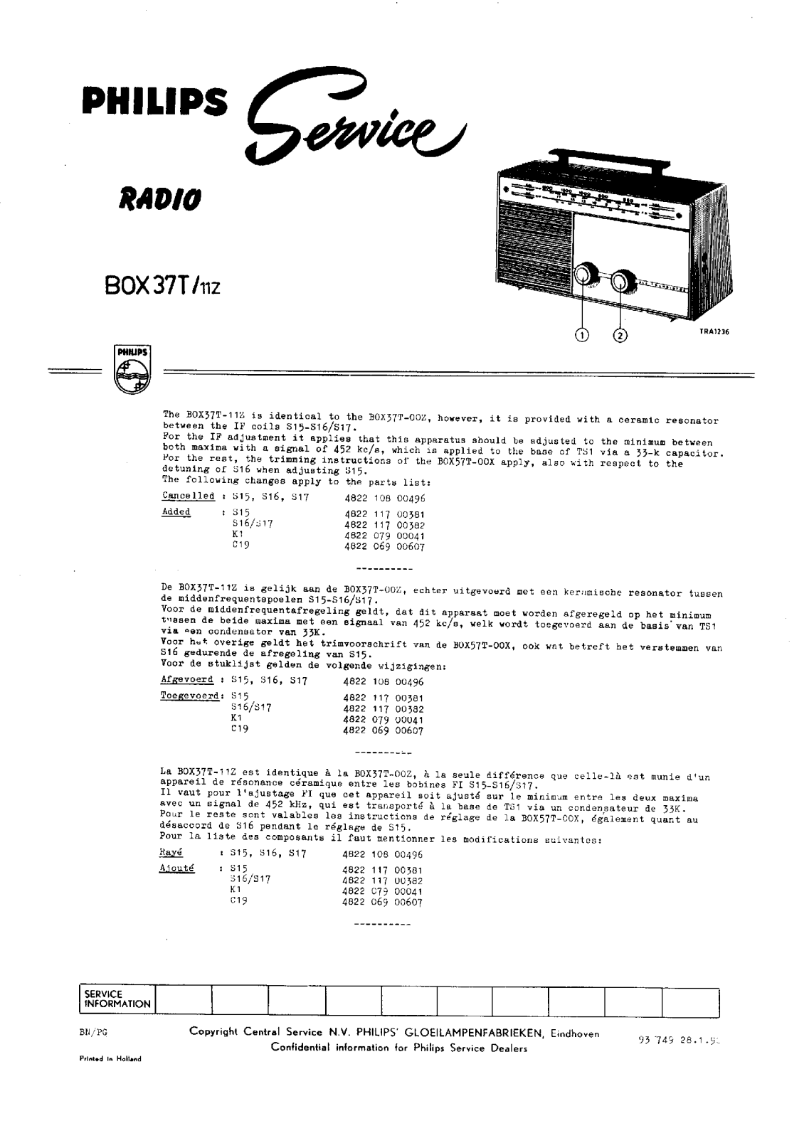 Philips B0X-37-T Service Manual