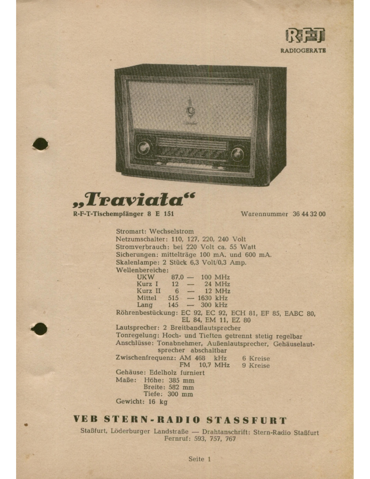 RFT Traviata 8E151 User guide - ManualMachine.com