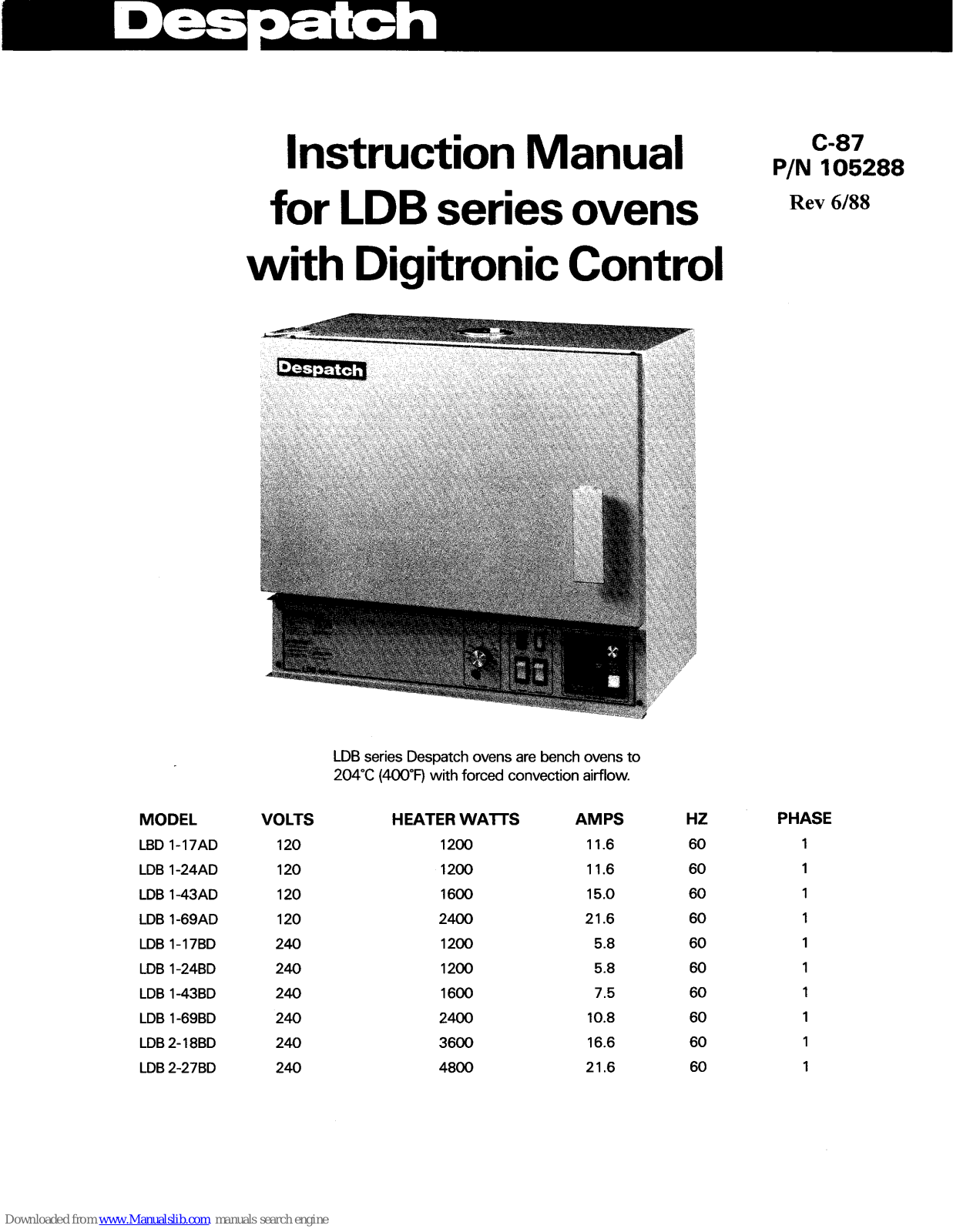 Despatch LDB 1-17AD, LDB 1-43AD, LDB 1-69AD, LDB 1-24AD, LDB 1-17BD Instruction Manual