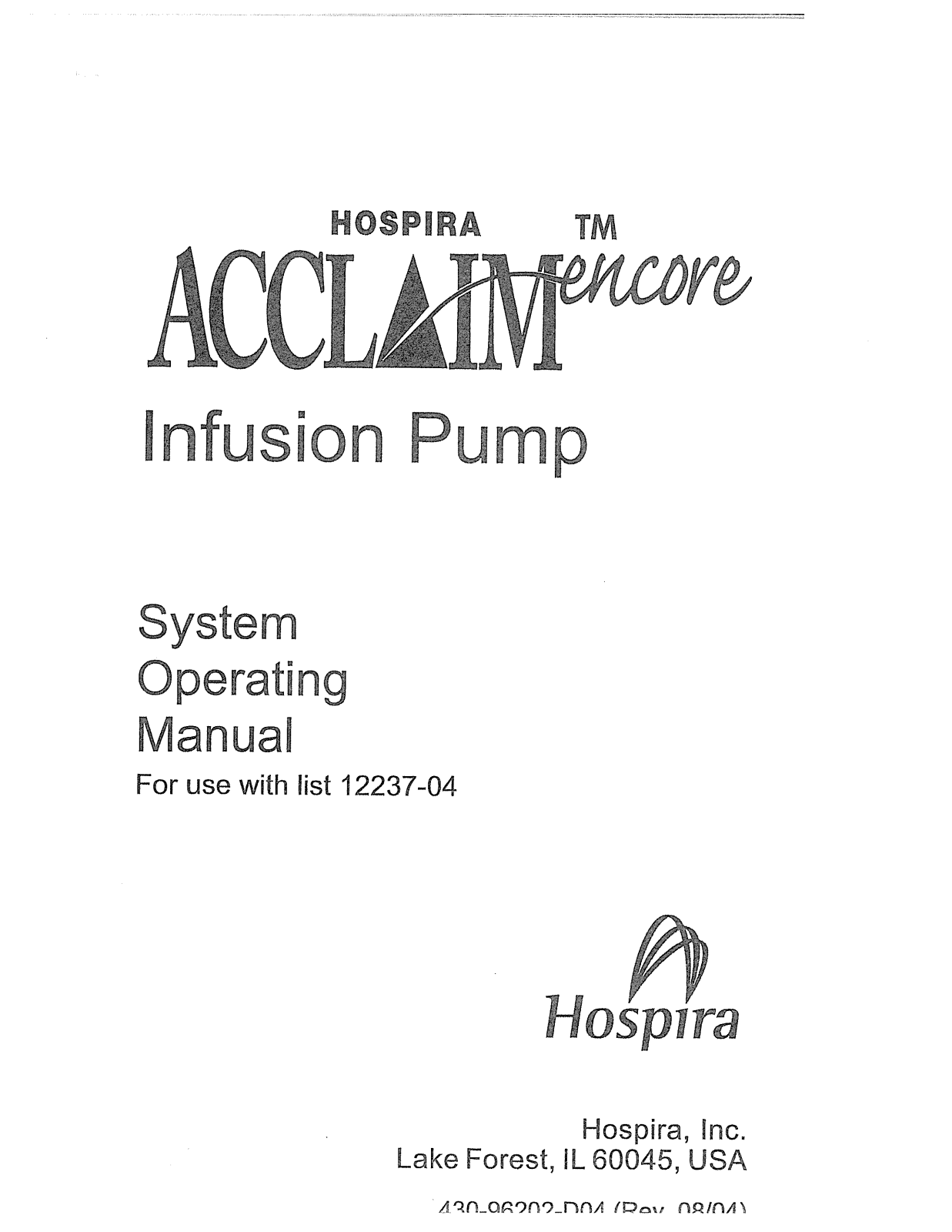Hospira Acclaim User manual