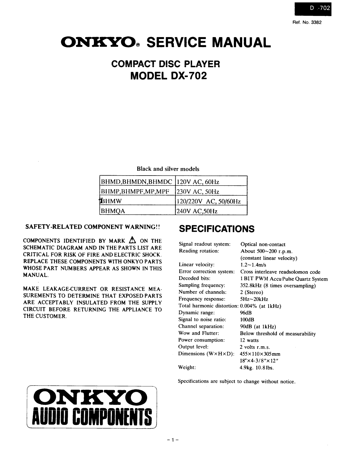 Onkyo DX-702 Service Manual