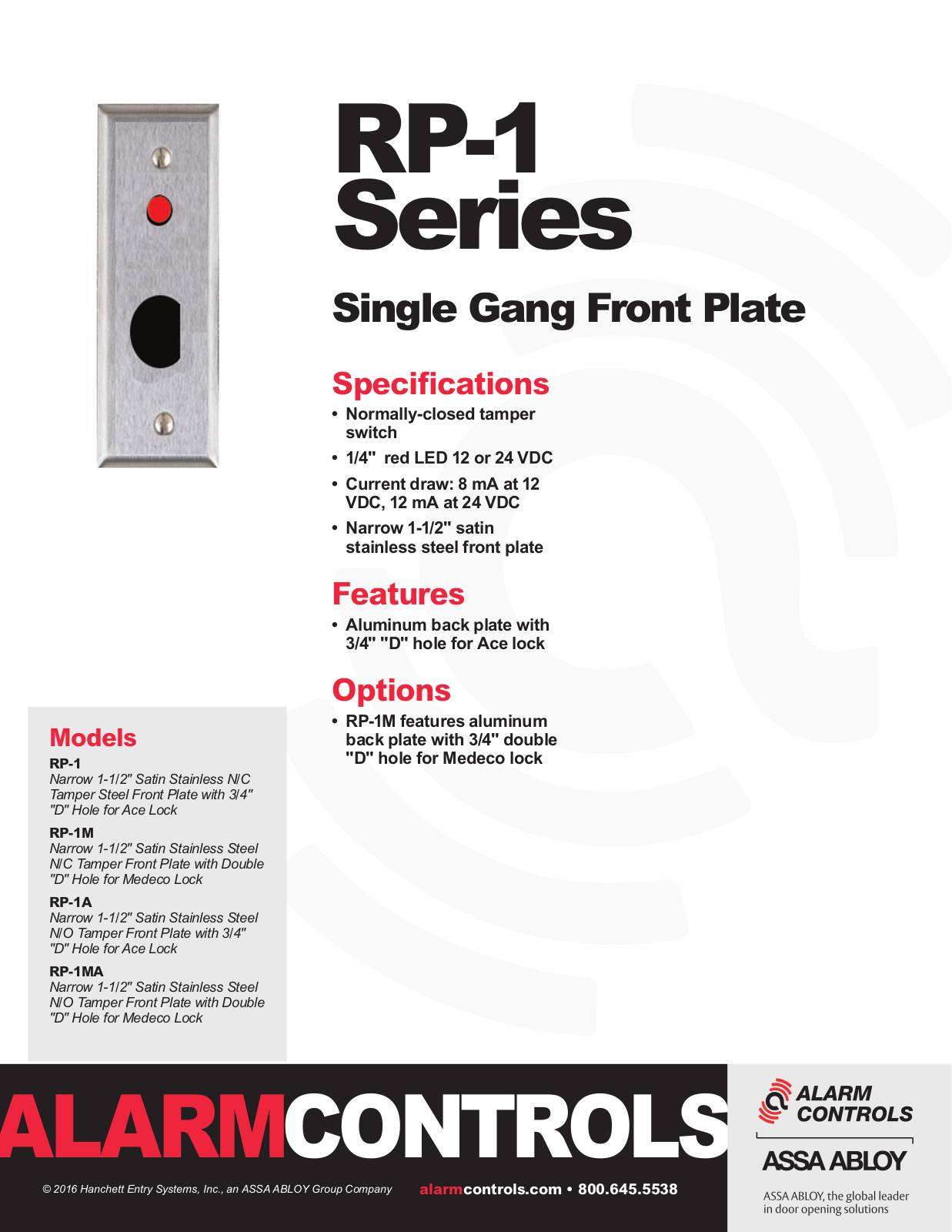 Alarm Controls RP-01 Specsheet - ManualMachine.com