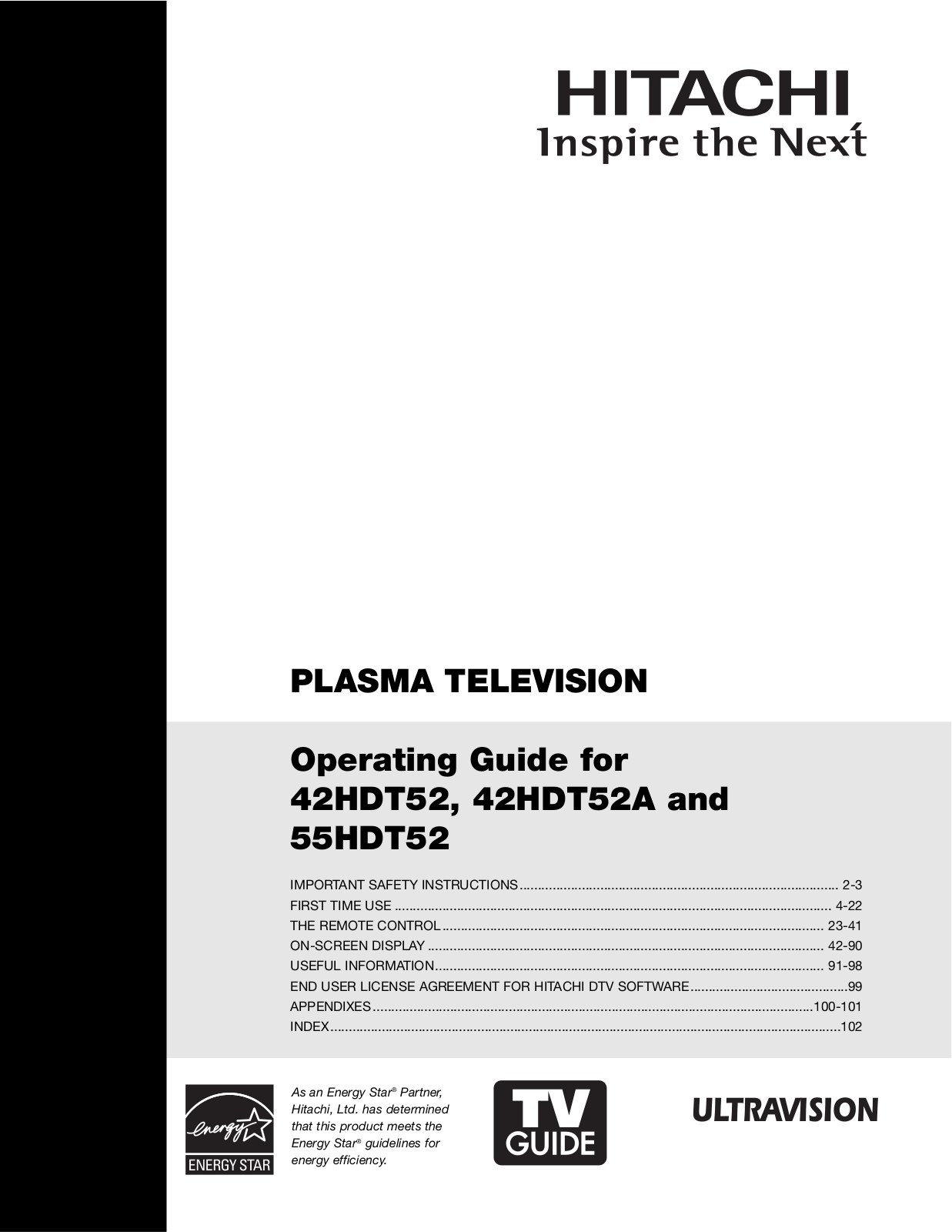 Hitachi 42HDT52A User Manual