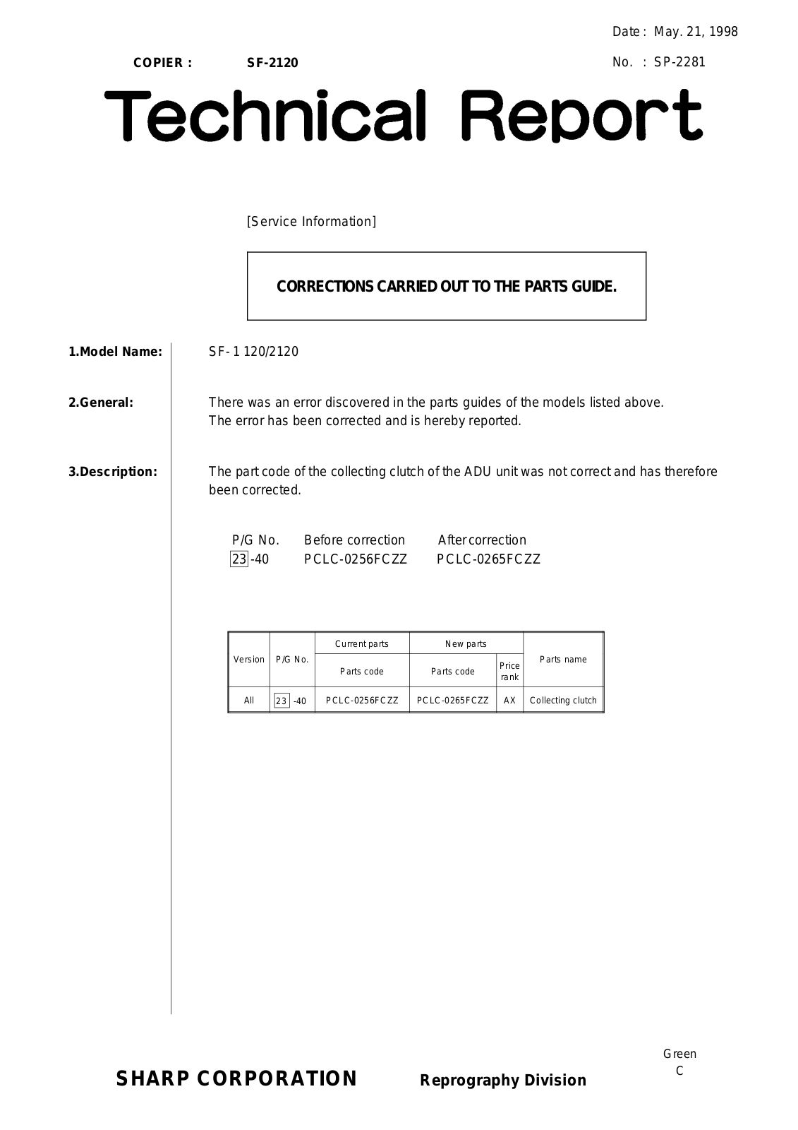 SHARP sp2281 Technical Report