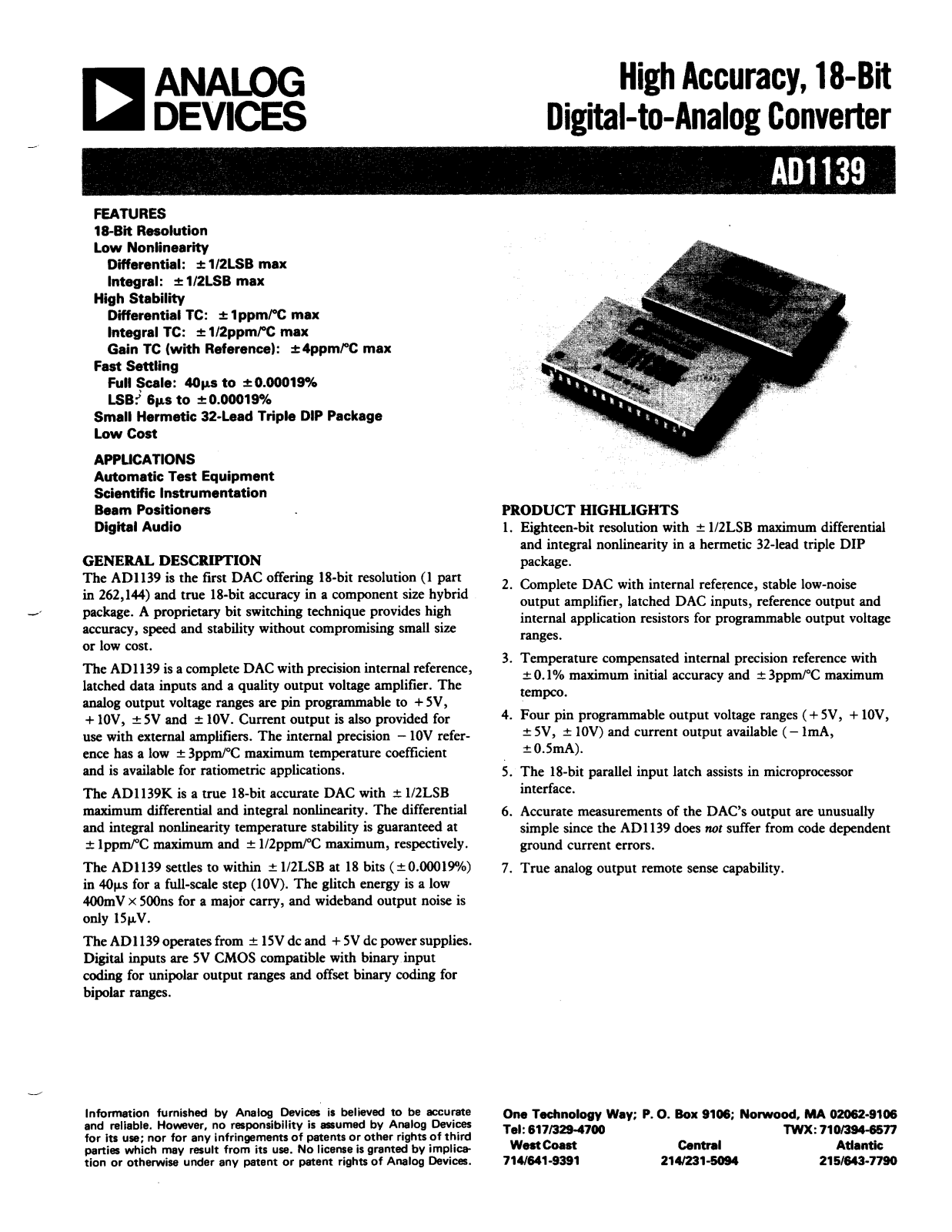 Analog Devices AD1139 Datasheet