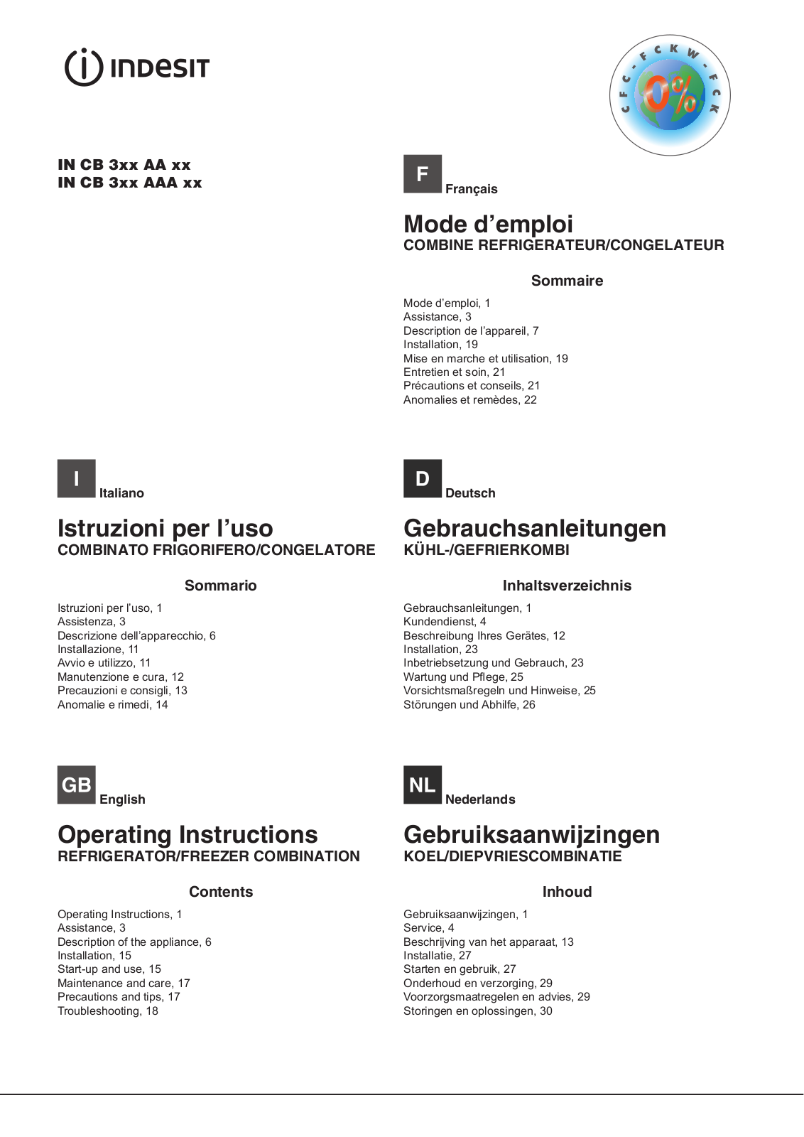 INDESIT INCB310, INCB320 User Manual