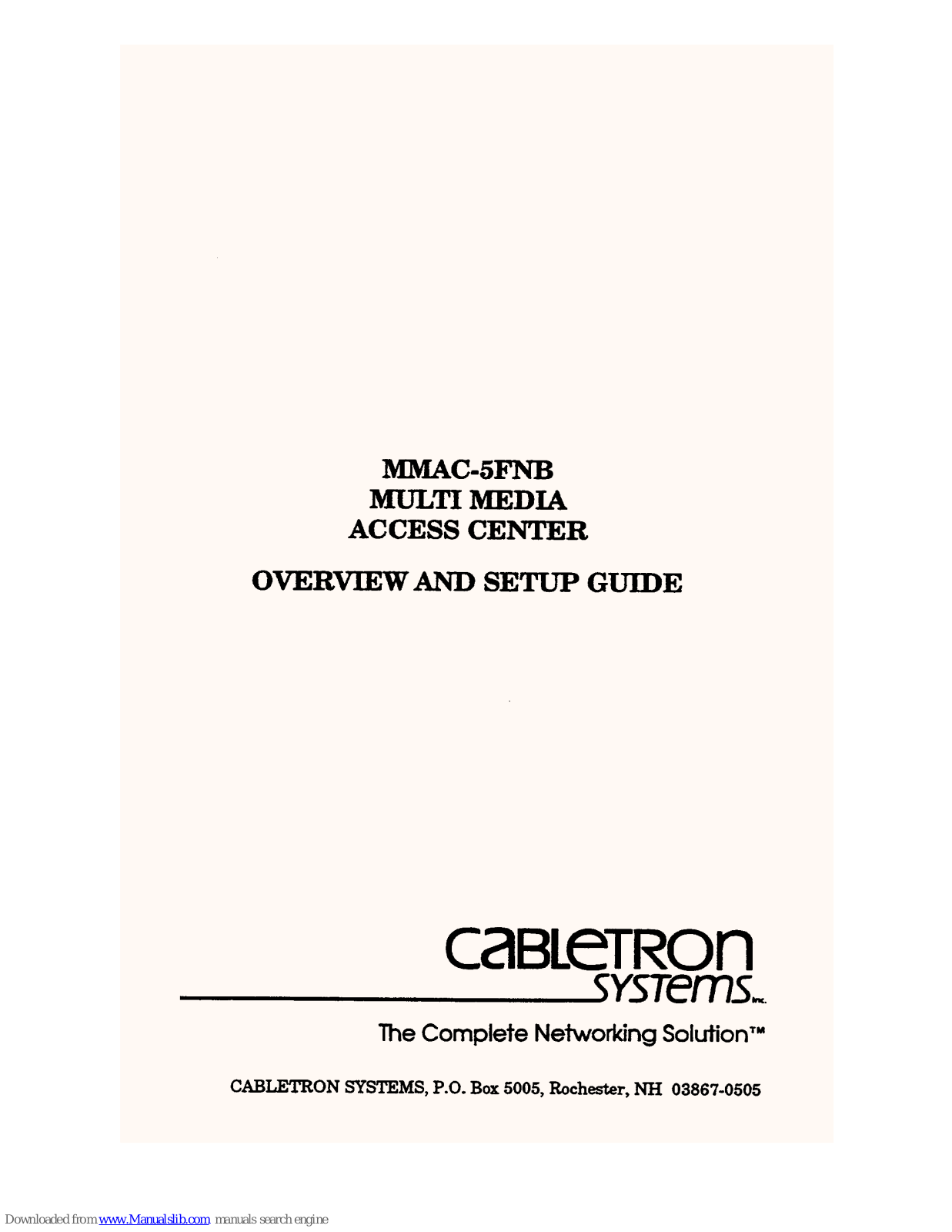 Cabletron Systems MMAC-5FNB Overview And Setup Manual