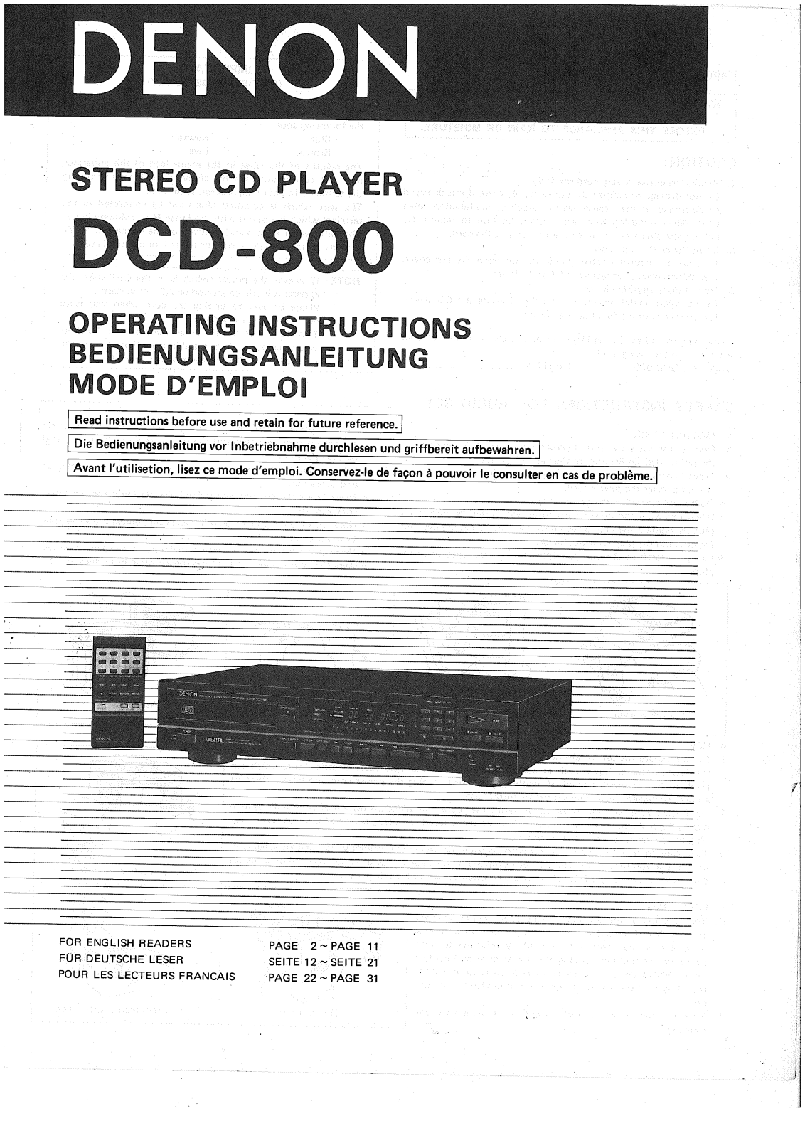 Denon DCD-800 Owner's Manual