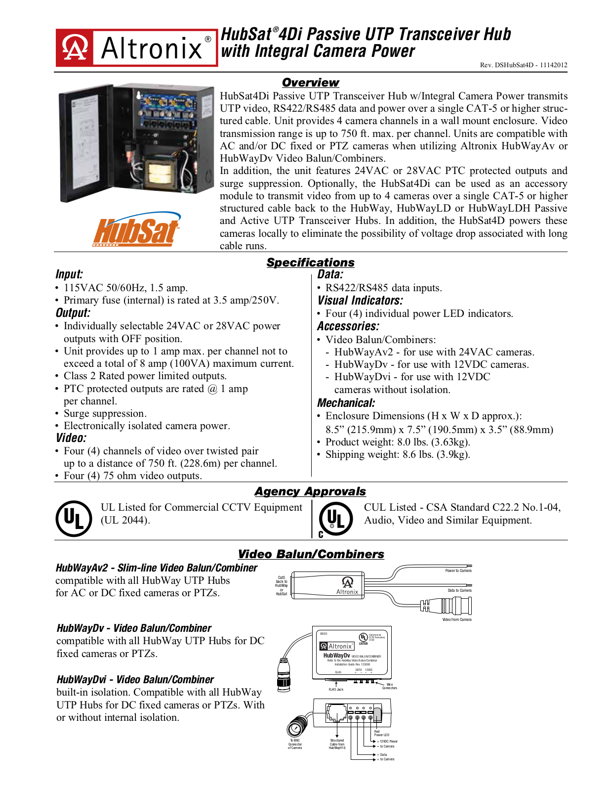 Altronix HubSat43Di, HubSat42Di Specsheet