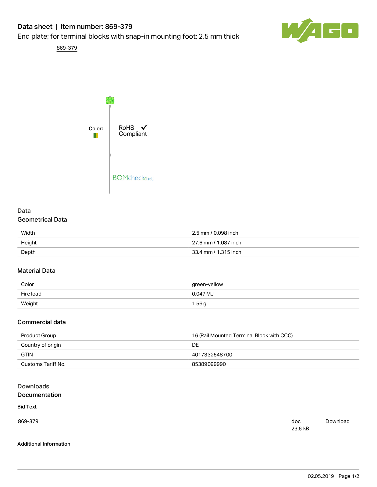 Wago 869-379 Data Sheet