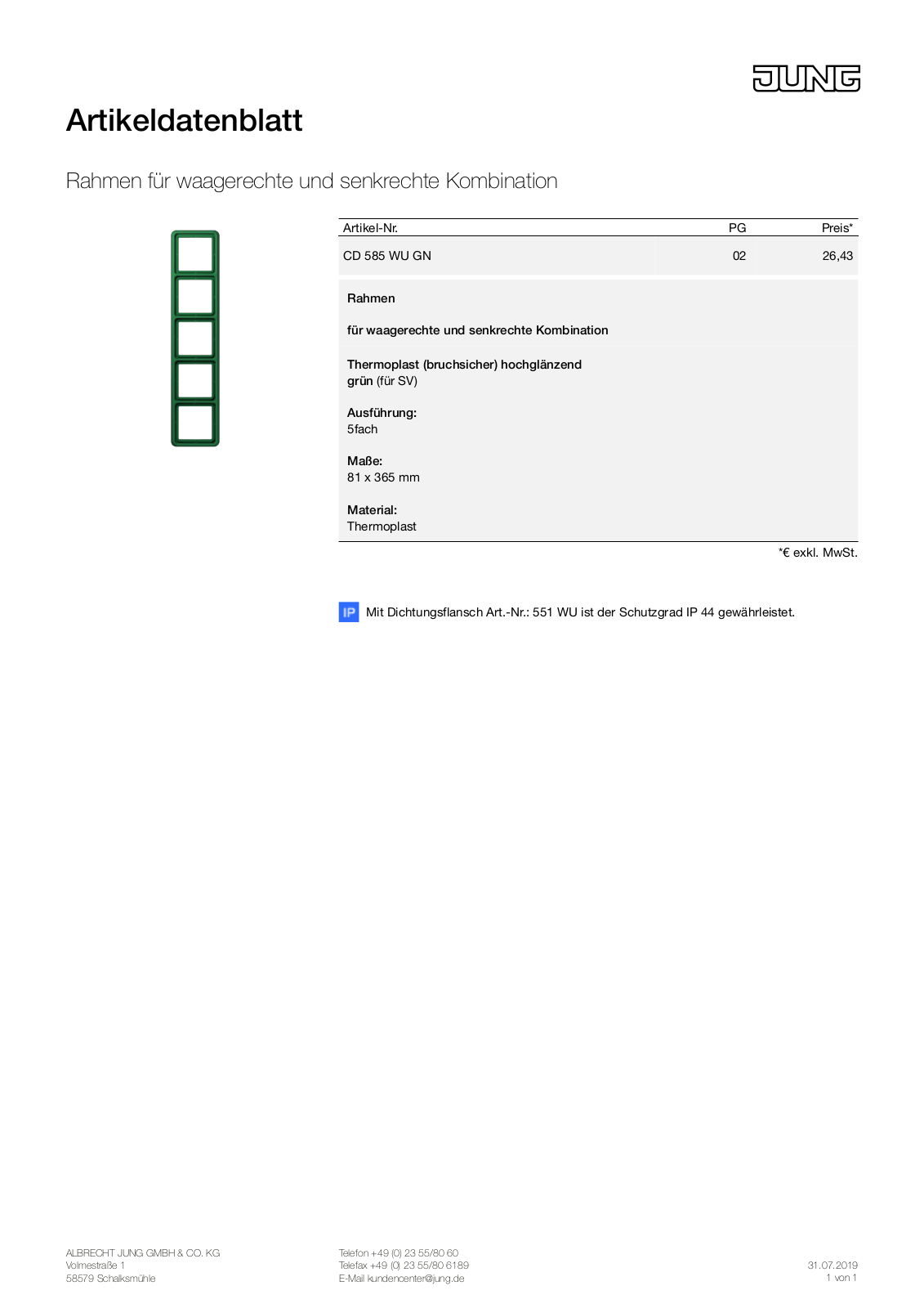 Jung CD 585 WU GN User Manual