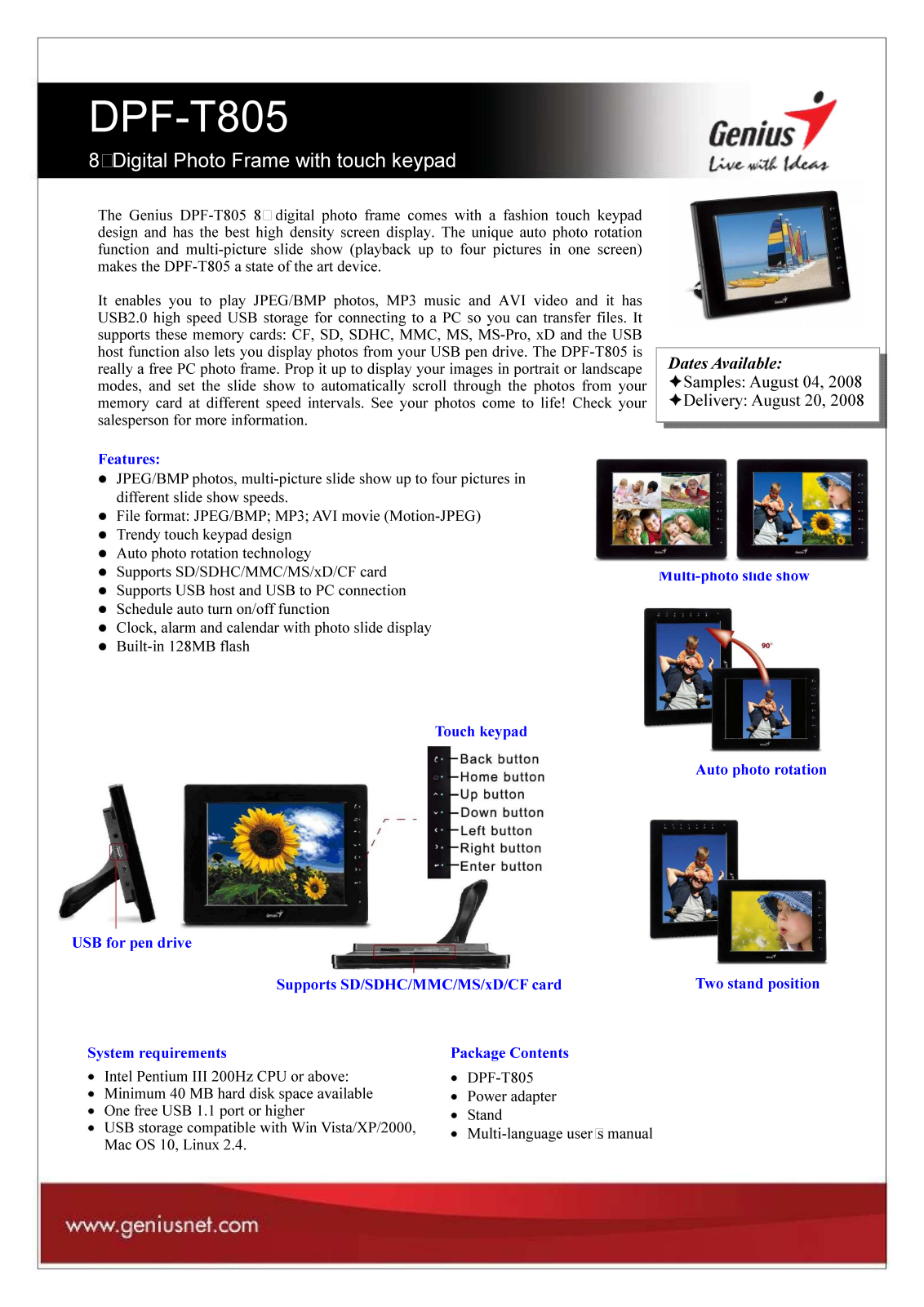 Genius DPF-T805 User Manual