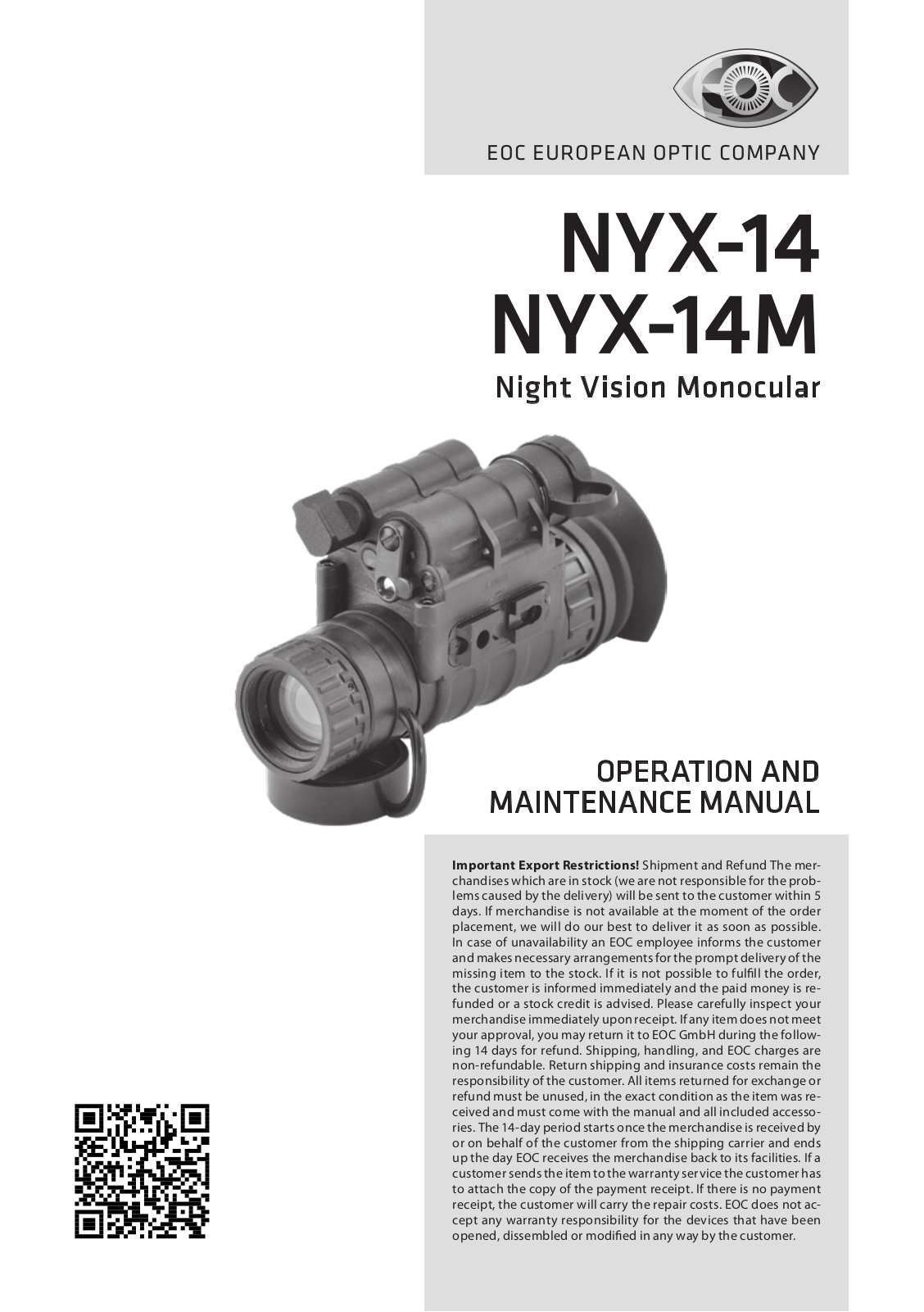 EOC NYX-14, NYX-14M Operation And Maintenance Manual