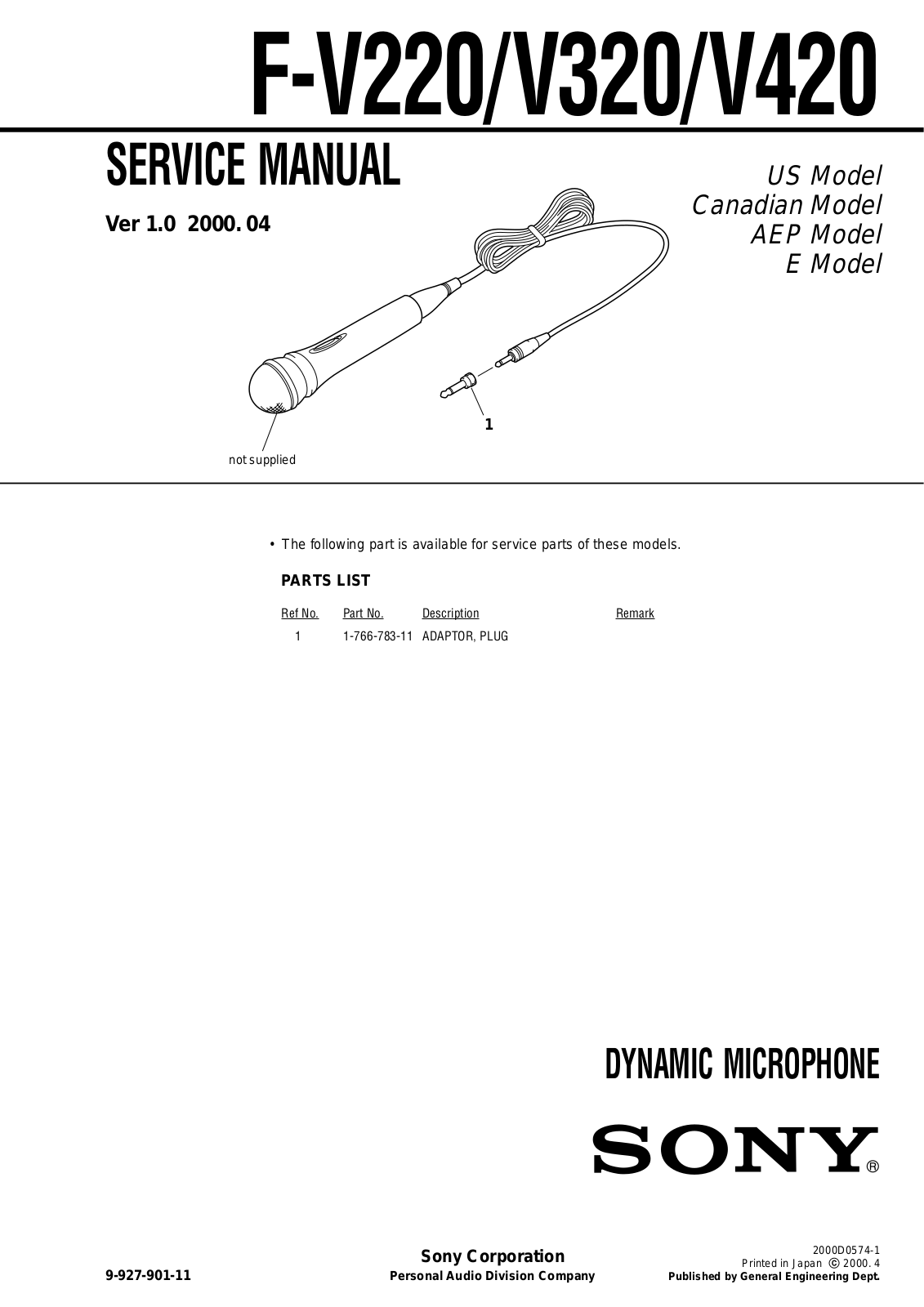 Sony F-V220, F-V320, F-V420 Service Manual