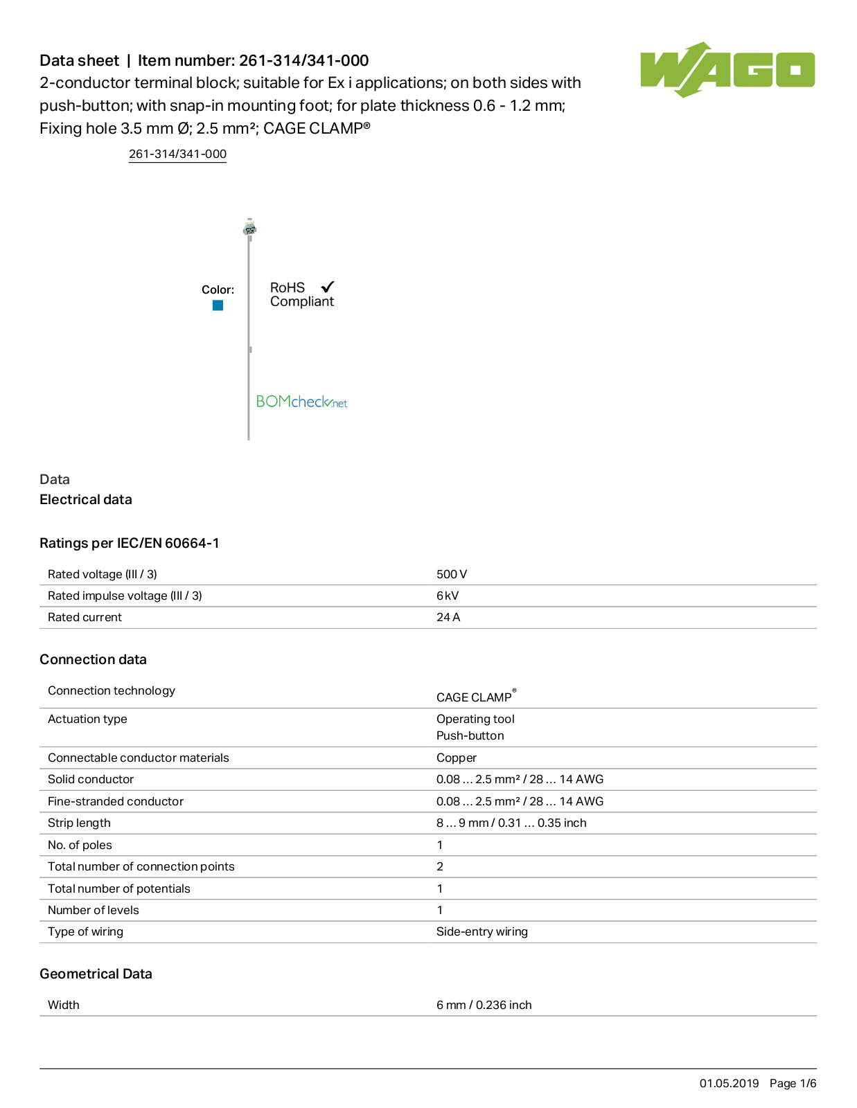 Wago 261-314/341-000 Data Sheet