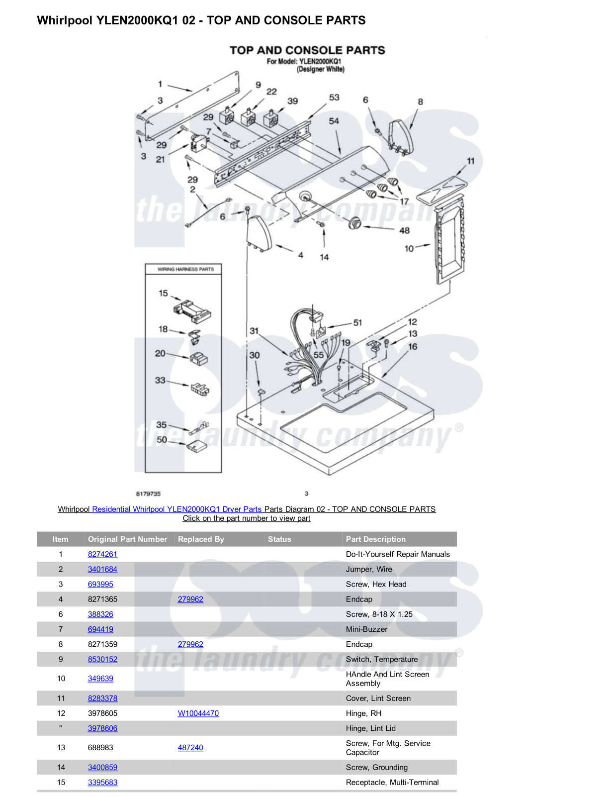 Whirlpool YLEN2000KQ1 Parts Diagram