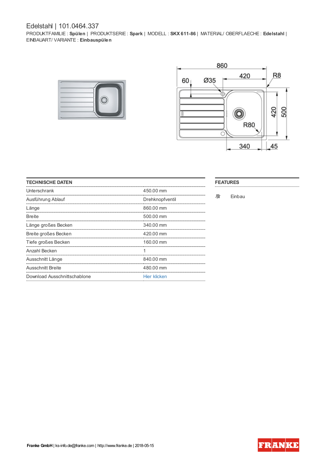 Franke 101.0464.337 Service Manual