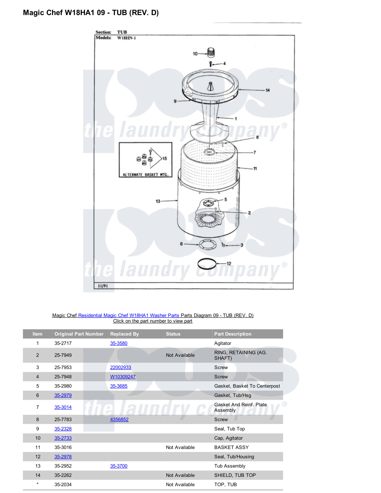 Magic Chef W18HA1 Parts Diagram