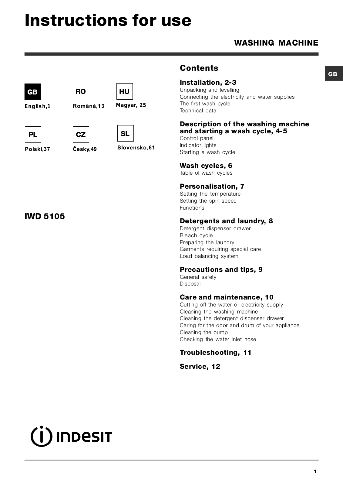 Indesit IWD 5105 User Manual