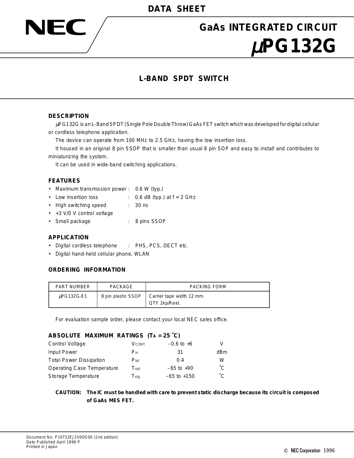 NEC UPG132G-E1 Datasheet