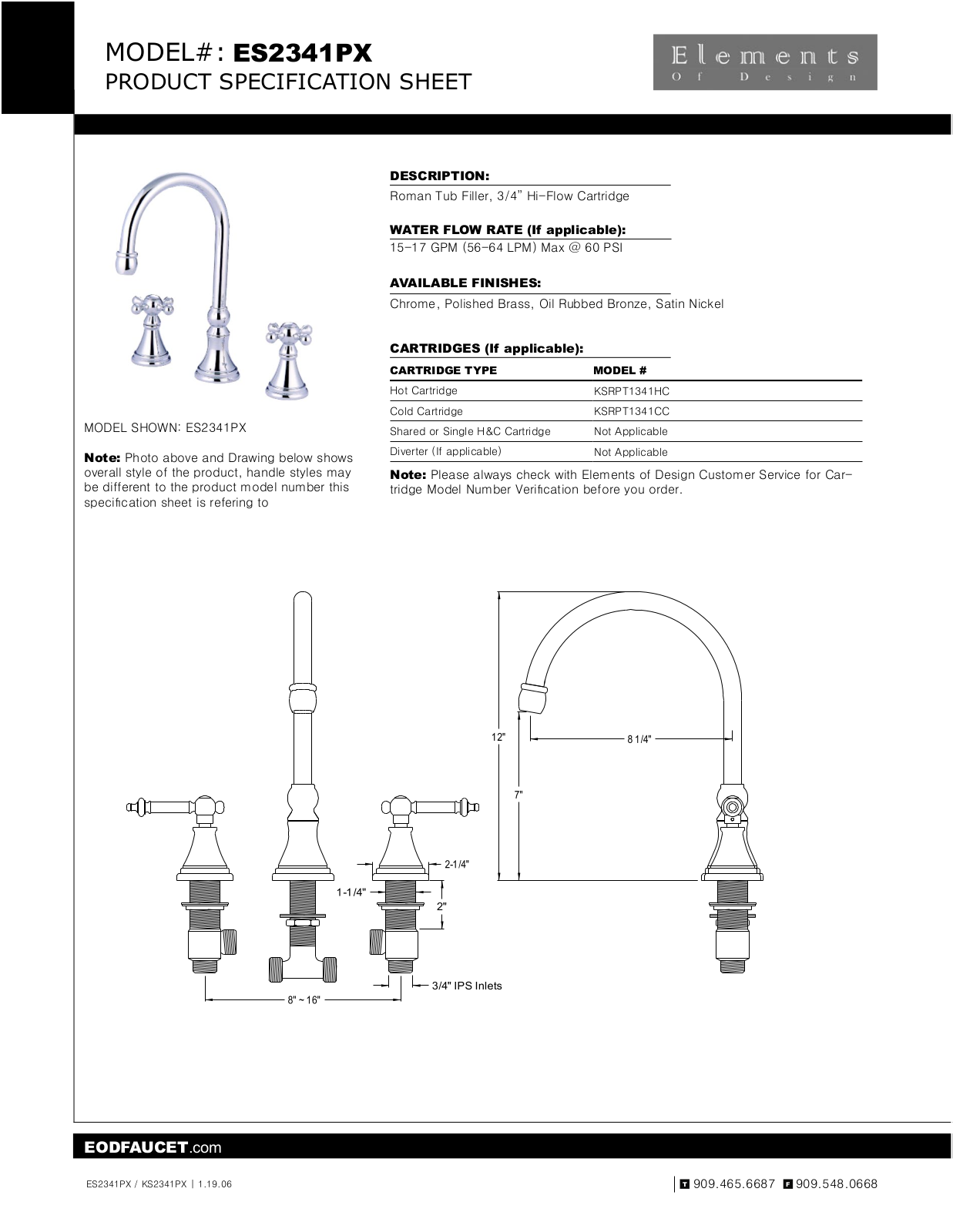 Elements of Design EDE1582 Specification Sheet - ManualMachine.com