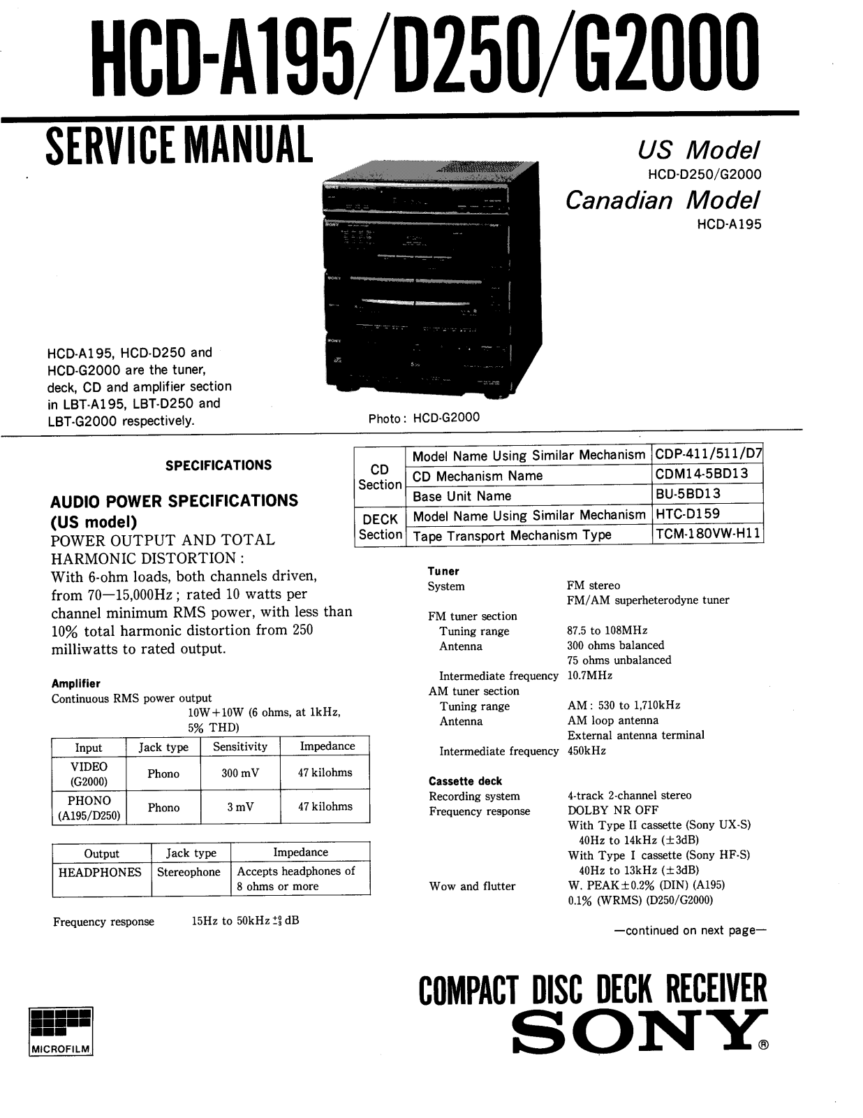 Sony HCDG-2000 Service manual