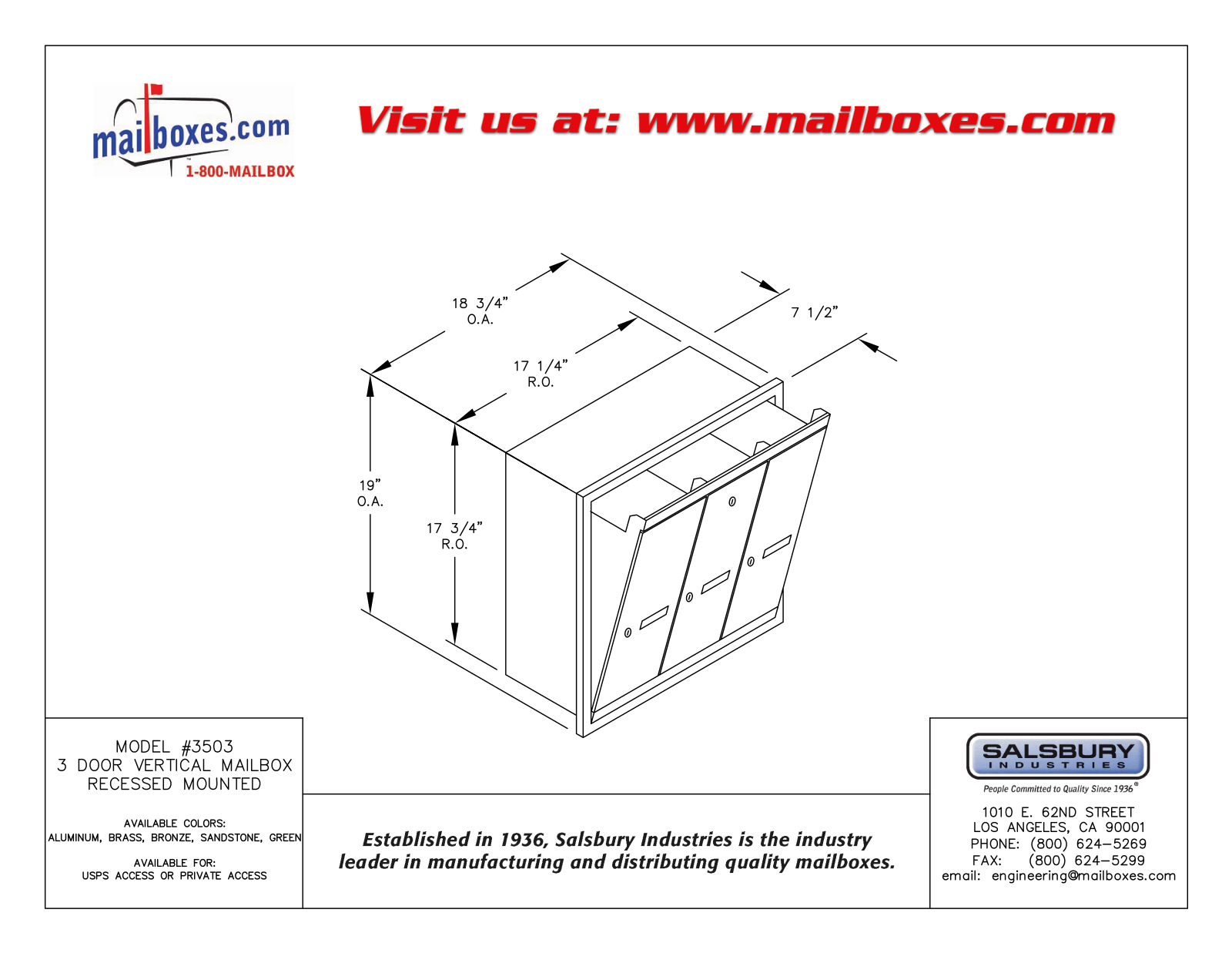 Salsbury Industries 3503ZRP, 3503ARP, 3503ARU, 3503BRP, 3503BRU User Manual