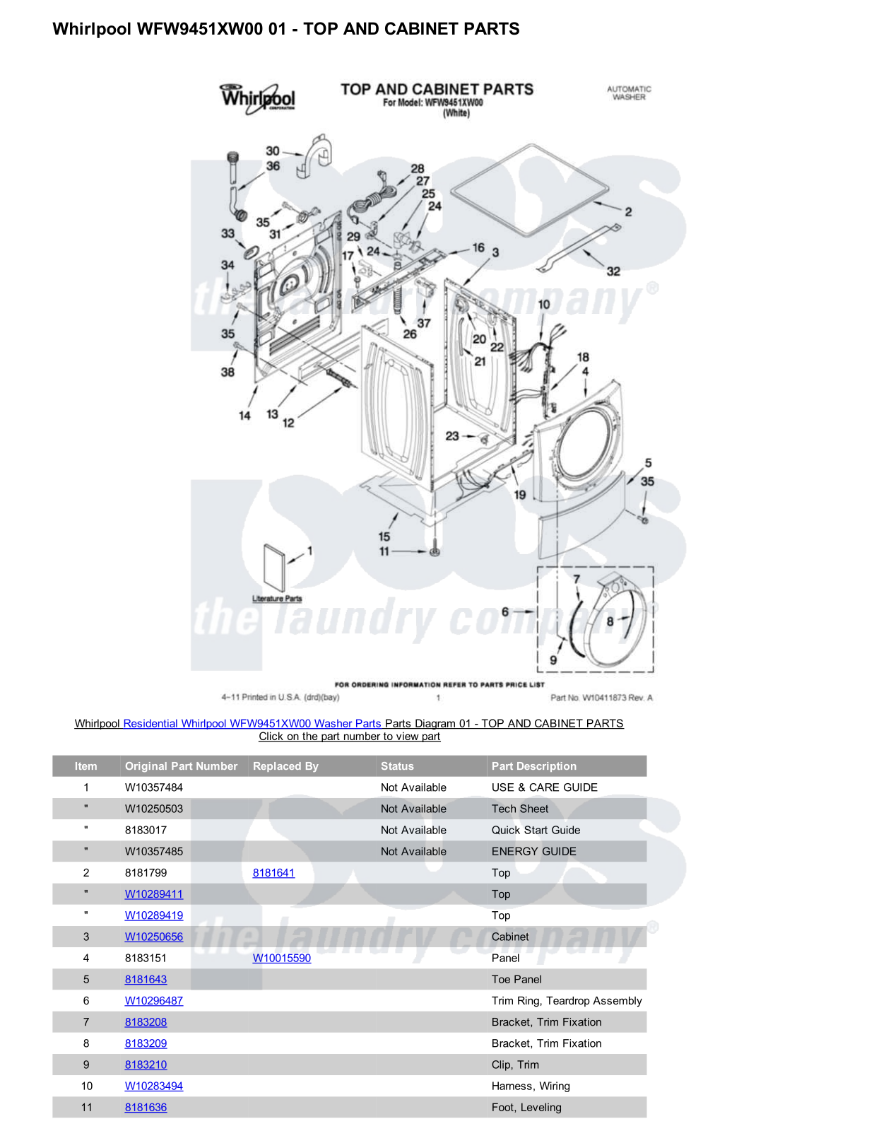 Whirlpool WFW9451XW00 Parts Diagram