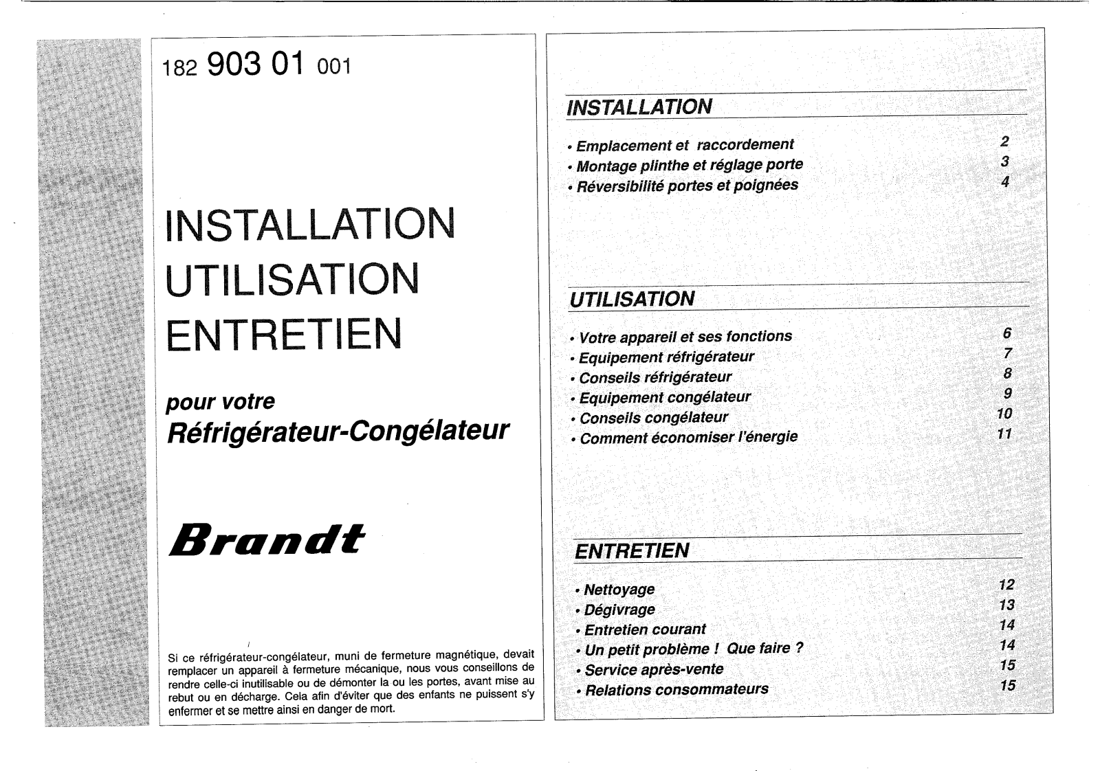 BRANDT RB34, RB63, RB31 User Manual